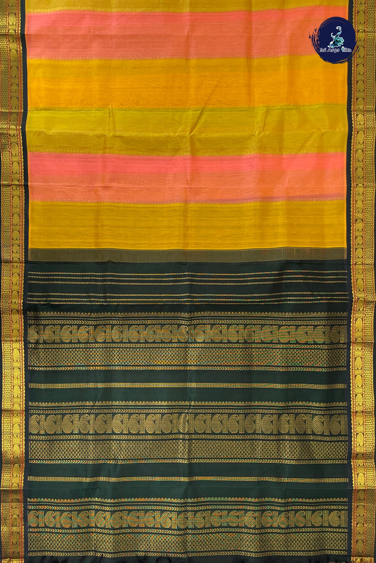 Multi Colour Korvai Silk Cotton Saree With Stripes Pattern