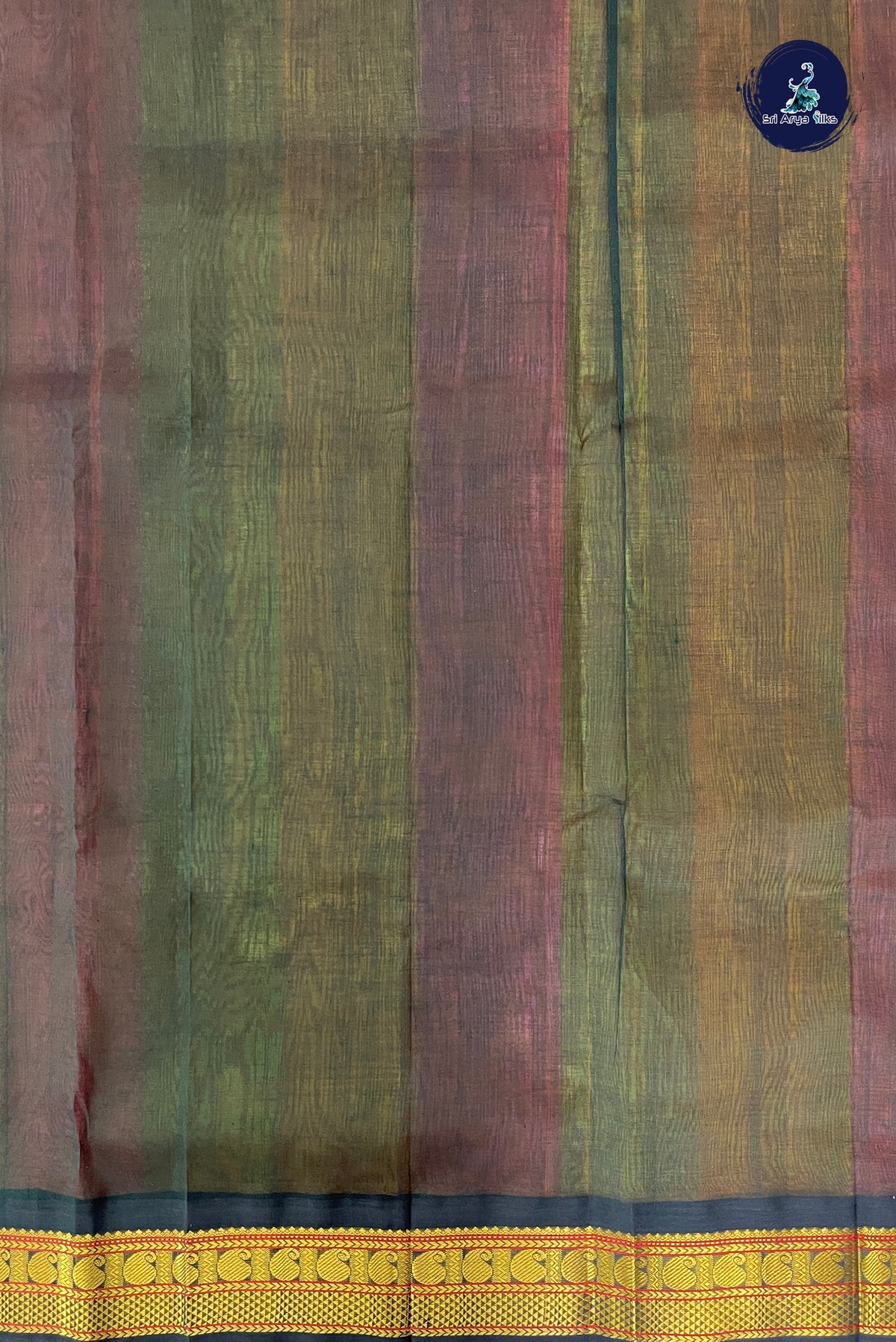 Multi Colour Korvai Silk Cotton Saree With Stripes Pattern