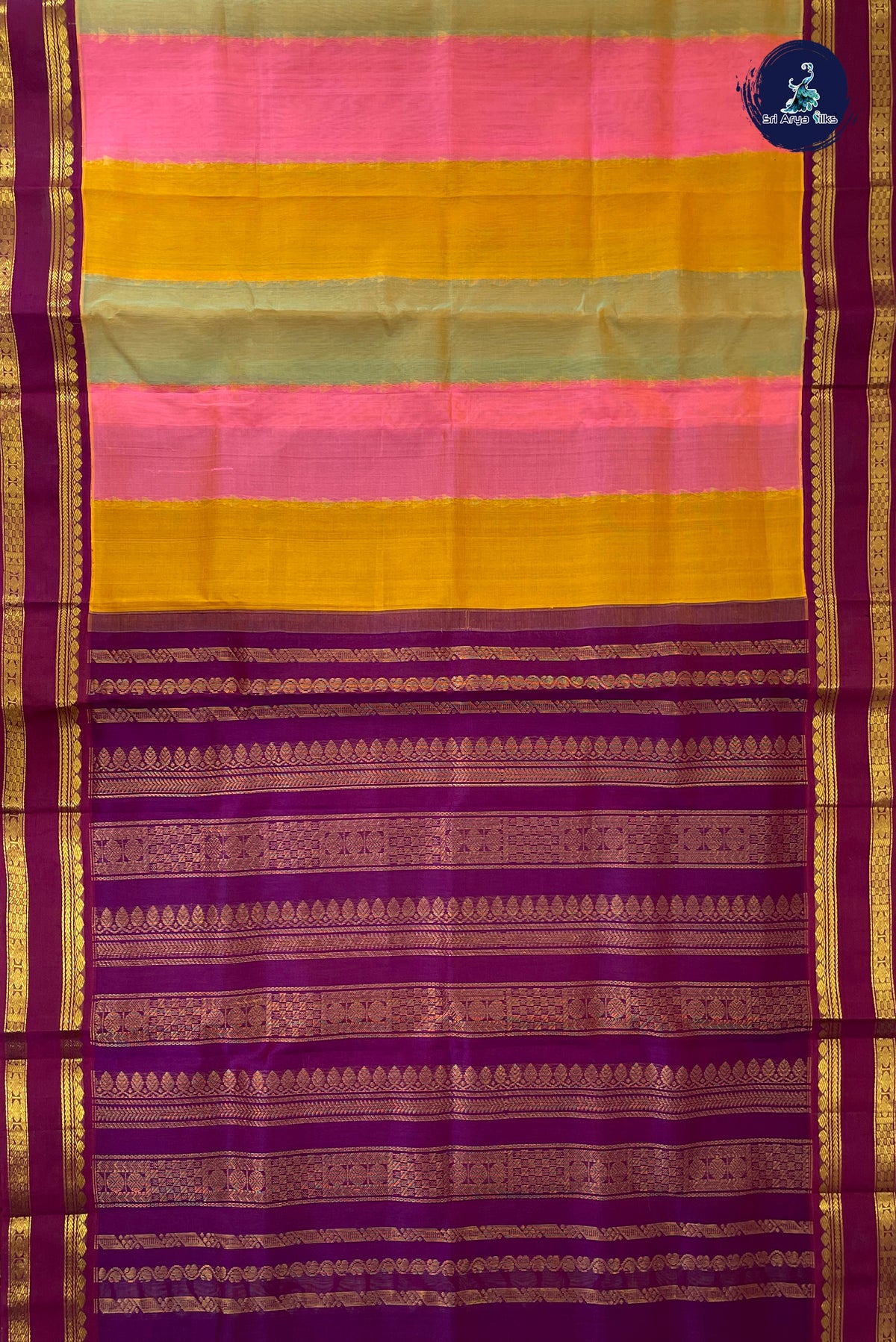 Multi Colour Korvai Silk Cotton Saree With Stripes Pattern