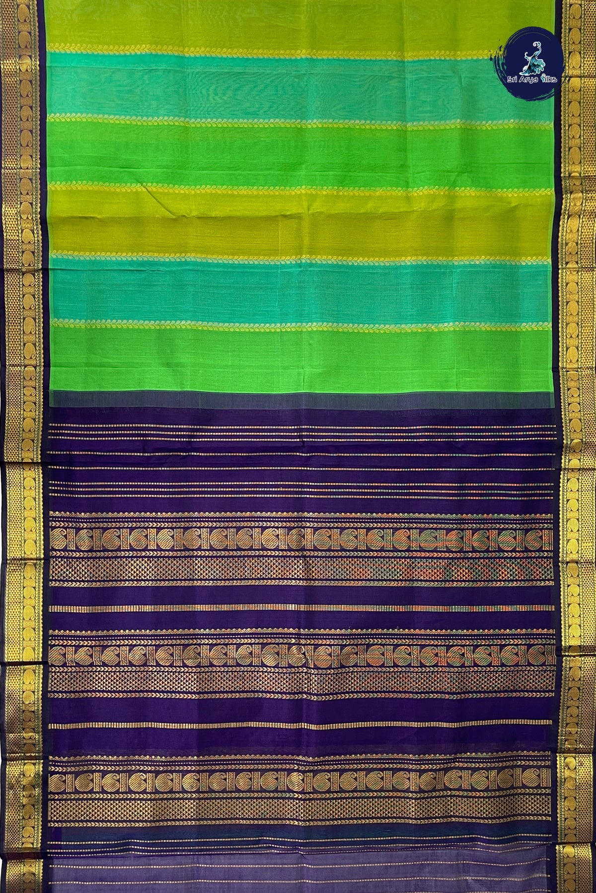 Multi Colour Korvai Silk Cotton Saree With Stripes Pattern