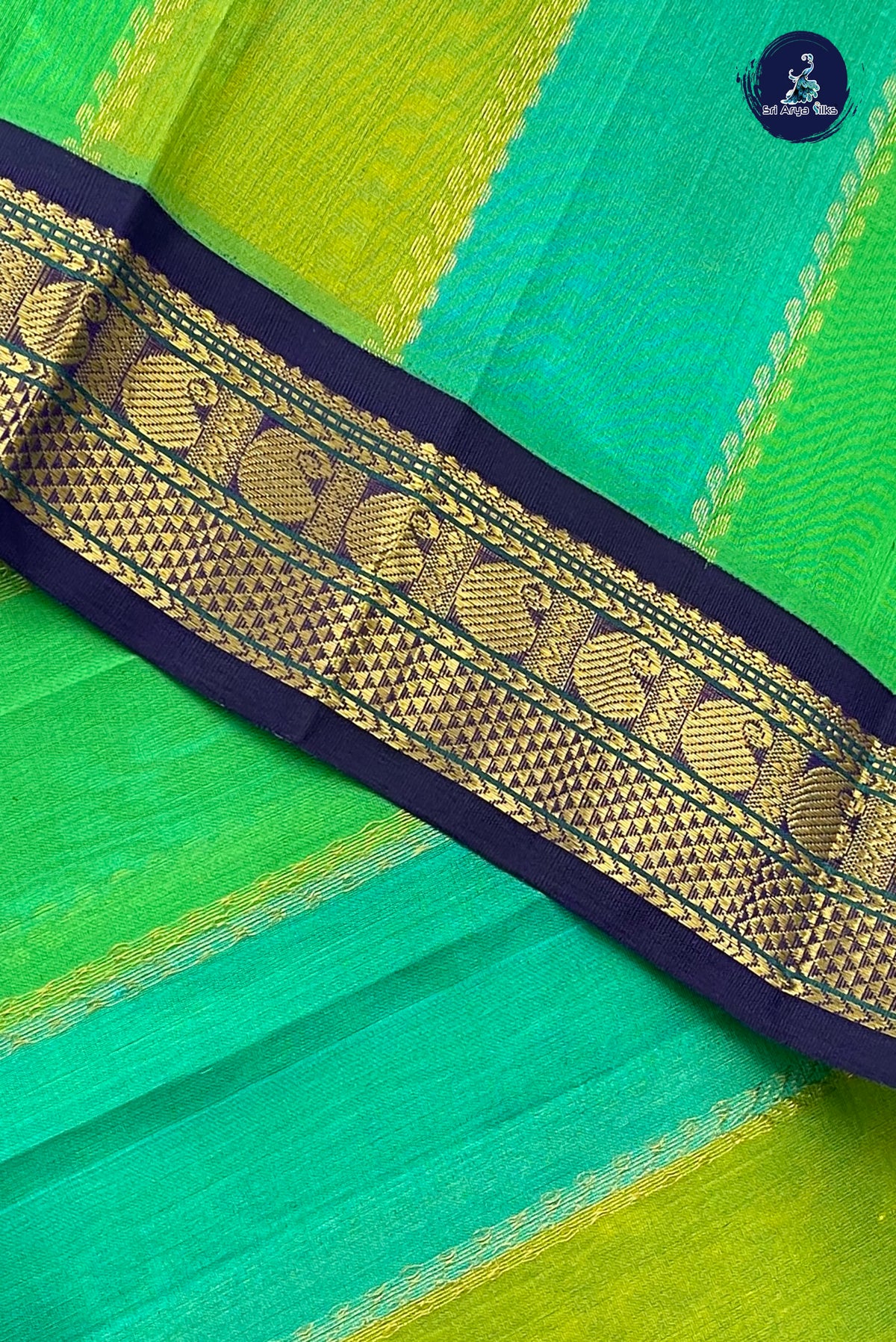 Multi Colour Korvai Silk Cotton Saree With Stripes Pattern