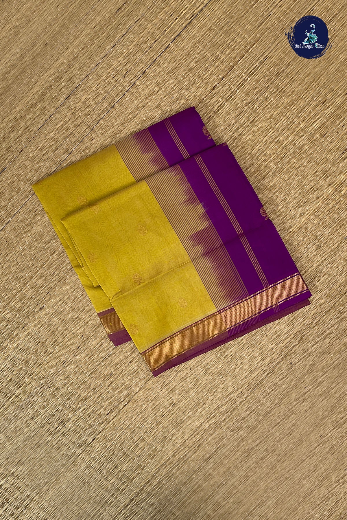 Mustard Yellow Simple Silk Cotton Saree With Buttas Pattern