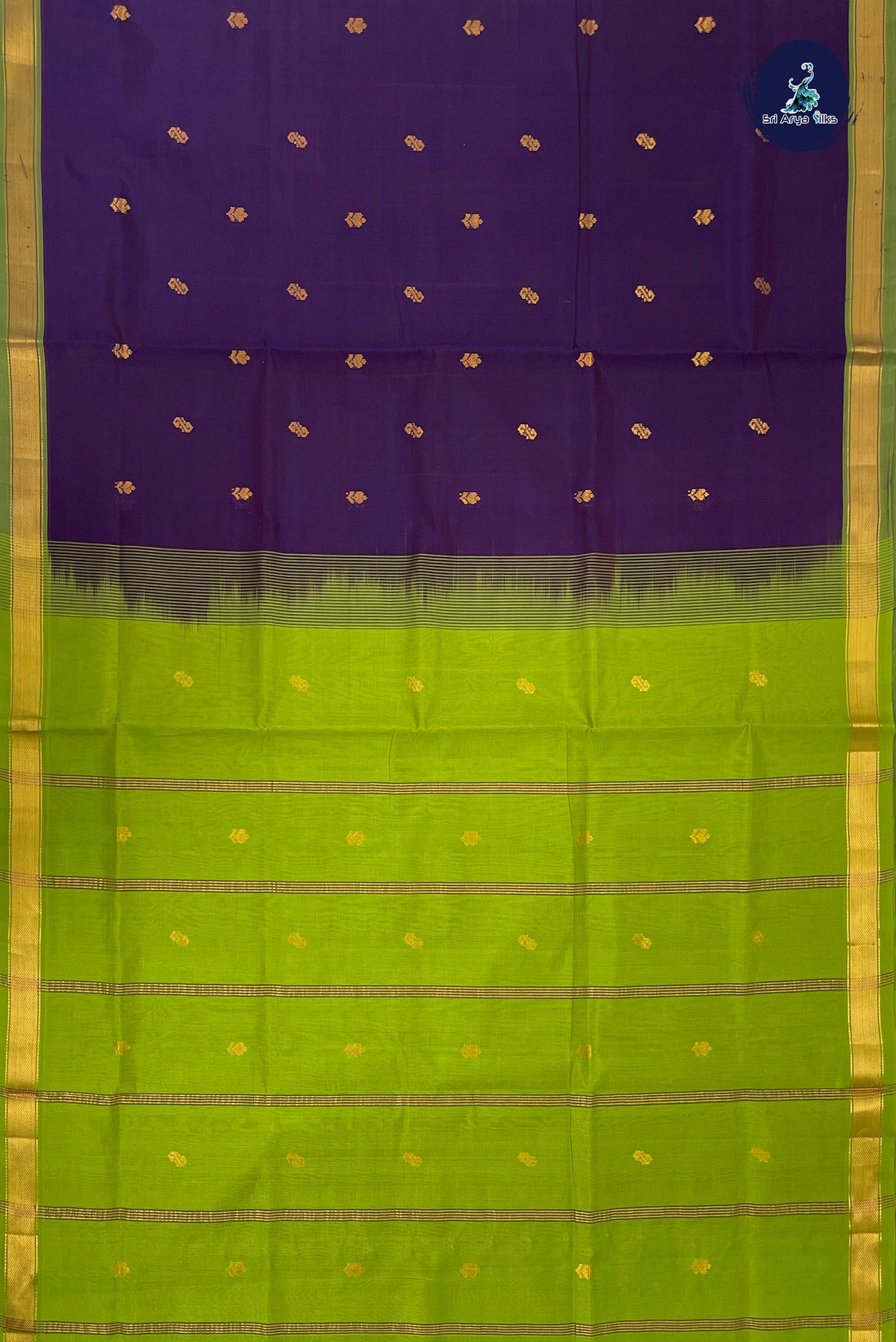 Dark Violet Simple Silk Cotton Saree With Buttas Pattern
