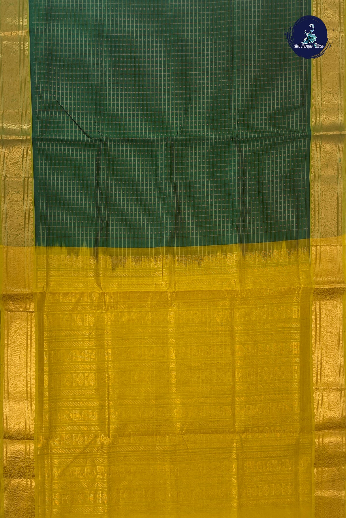 Dark Green Bridal Silk Cotton Saree With Laksha Deepam Design Pattern