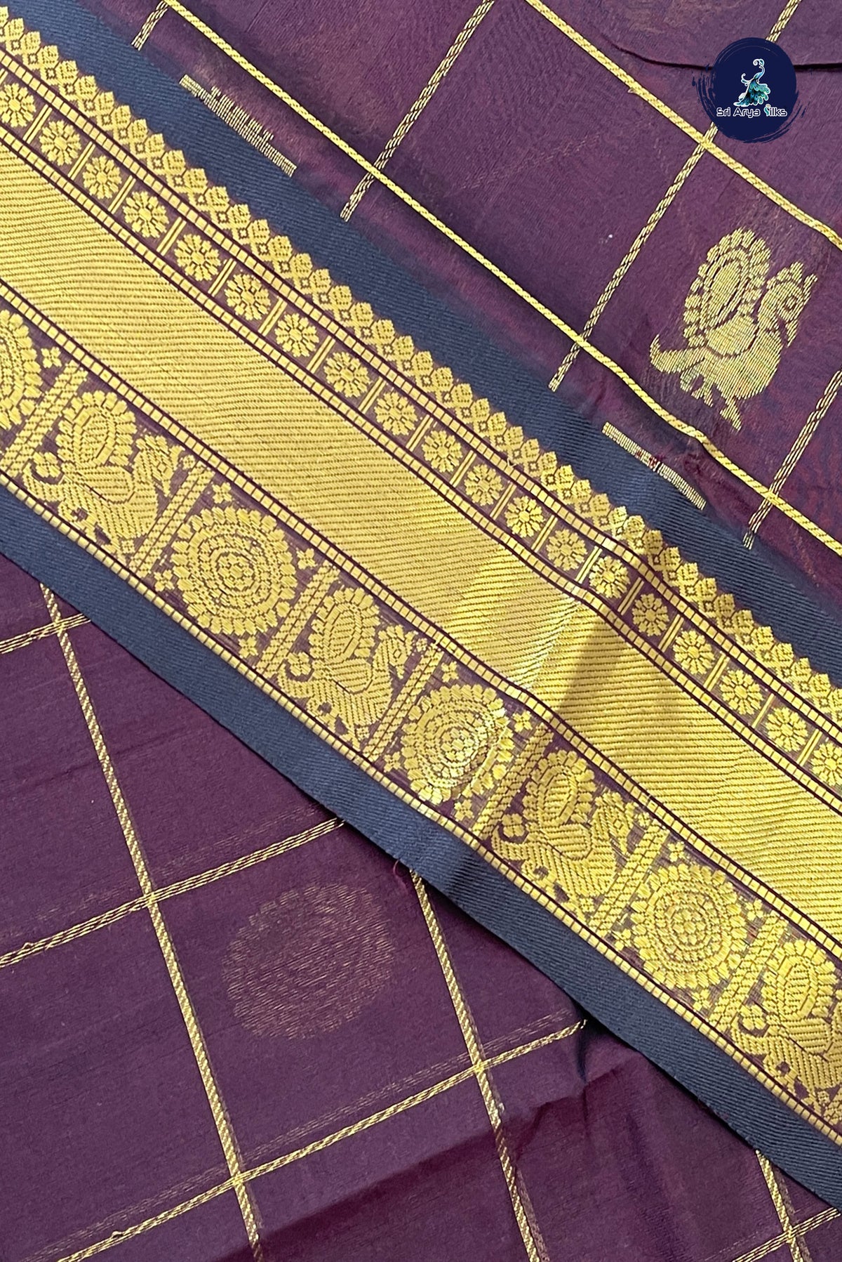 Coffee Brown Bridal Silk Cotton Saree With Mayil Chakram Butta Pattern