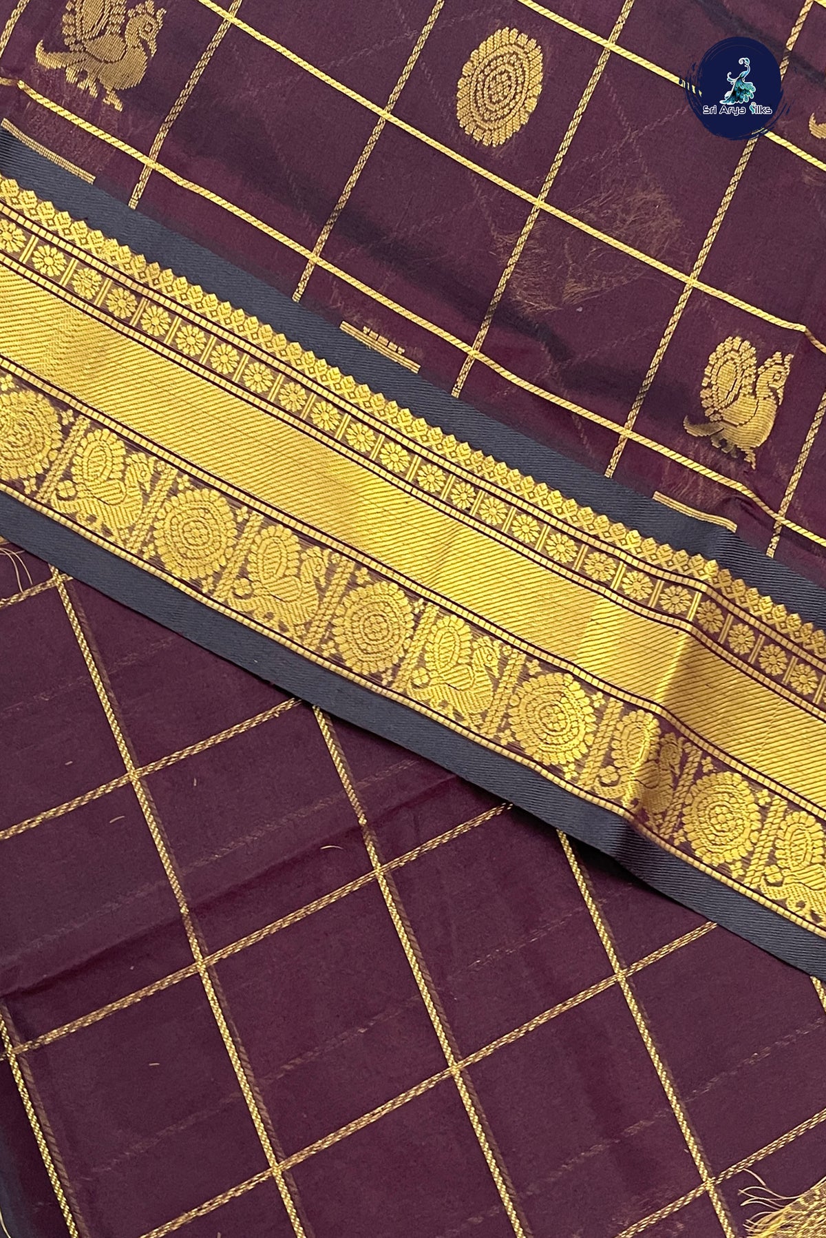 Coffee Brown Bridal Silk Cotton Saree With Mayil Chakram Butta Pattern