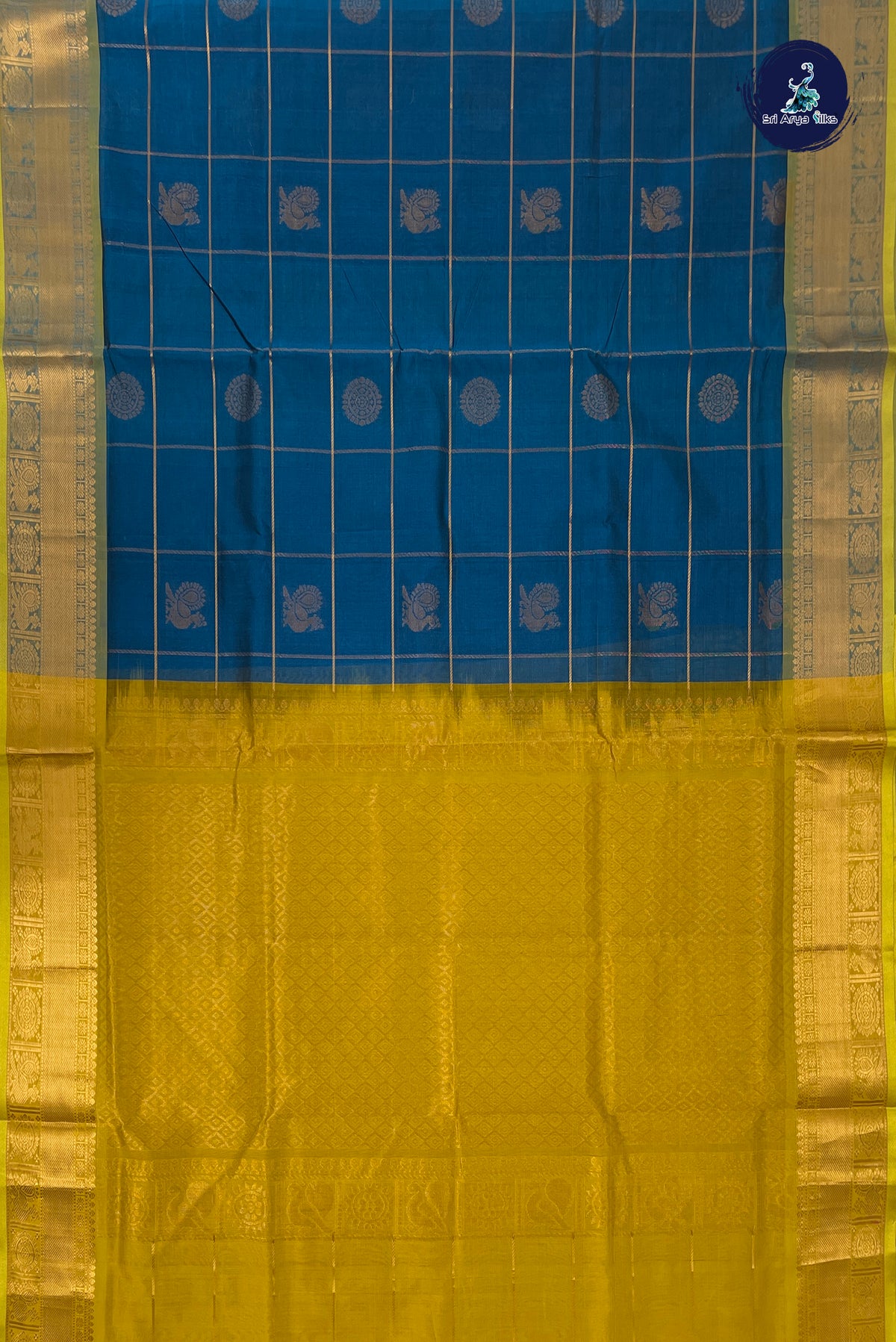 Blue Bridal Silk Cotton Saree With Mayil Chakram Butta Pattern