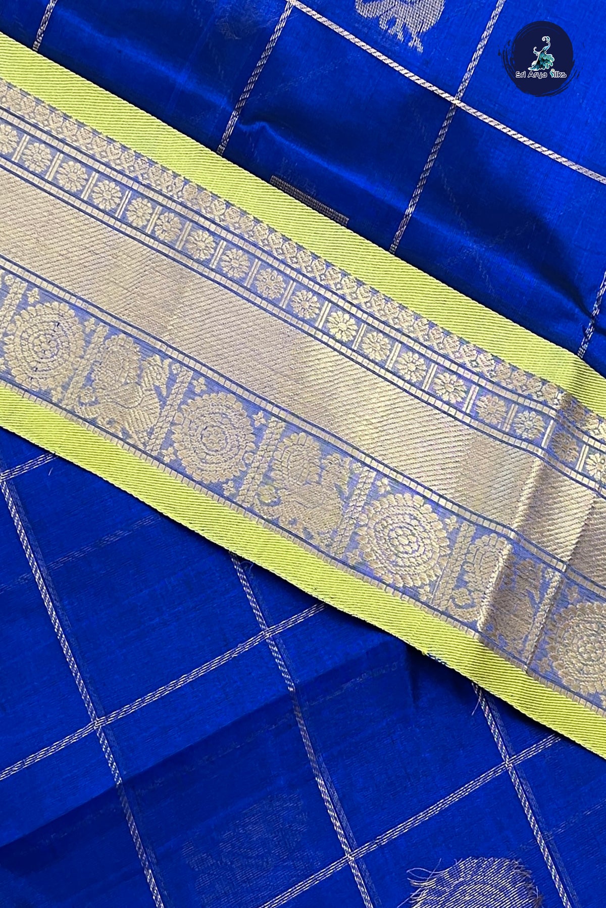 Dark Blue Bridal Silk Cotton Saree With Mayil Chakram Butta Pattern
