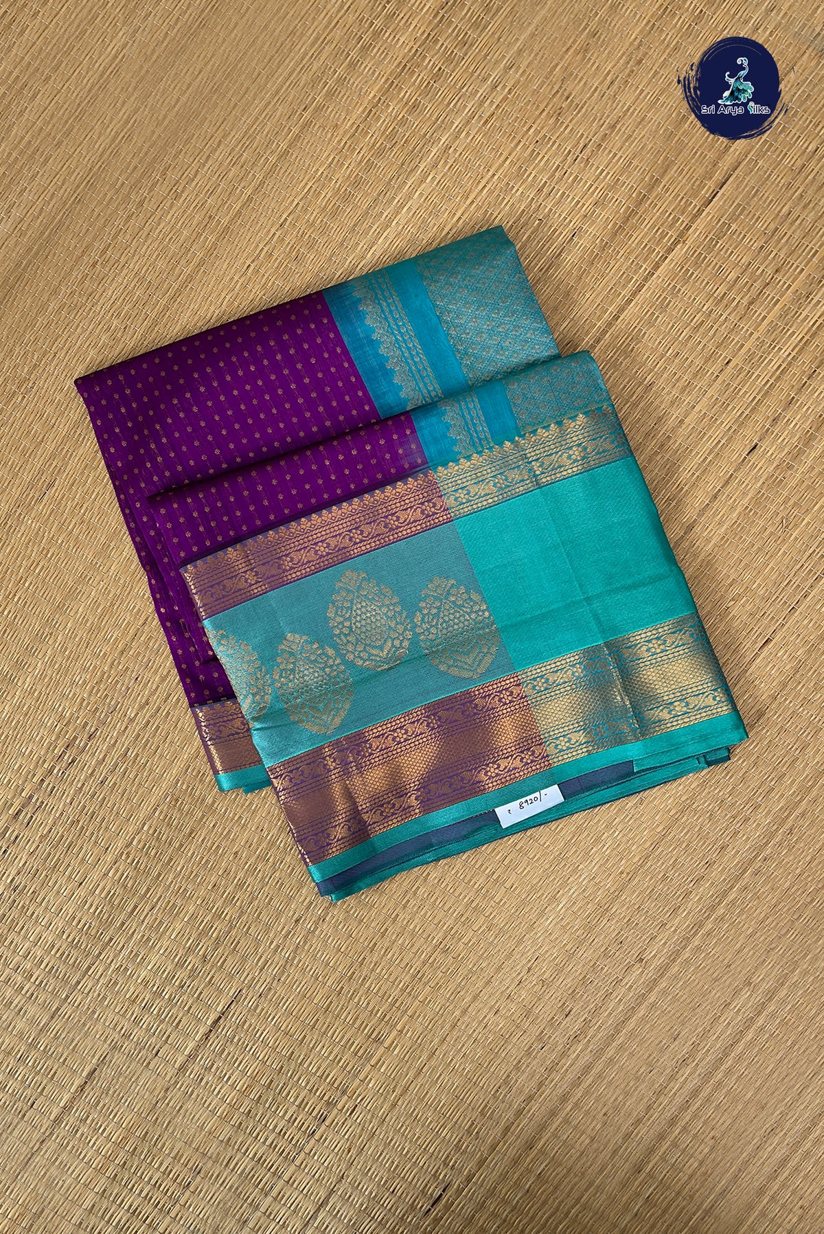 Purple Bridal Silk Cotton Saree With Laksha Deepam Design Pattern