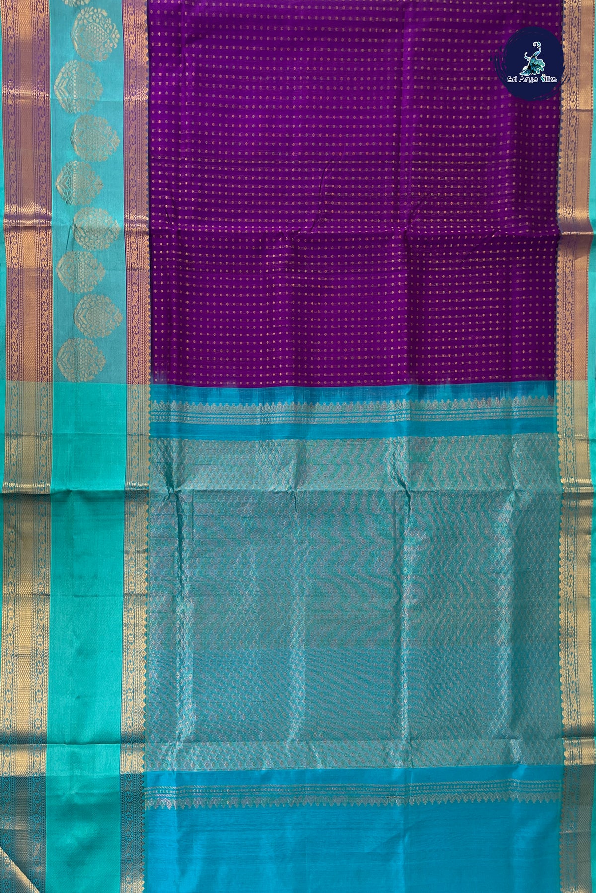 Purple Bridal Silk Cotton Saree With Laksha Deepam Design Pattern