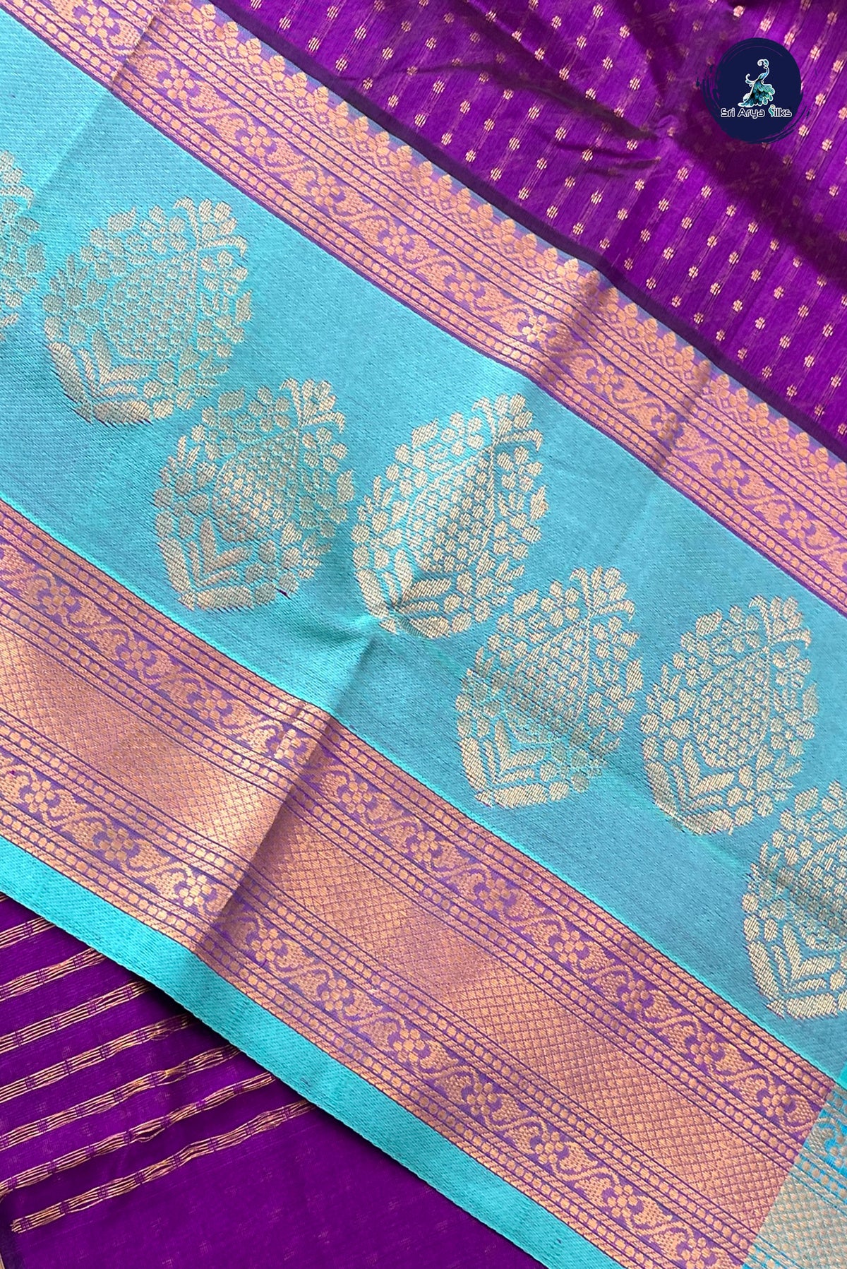 Purple Bridal Silk Cotton Saree With Laksha Deepam Design Pattern