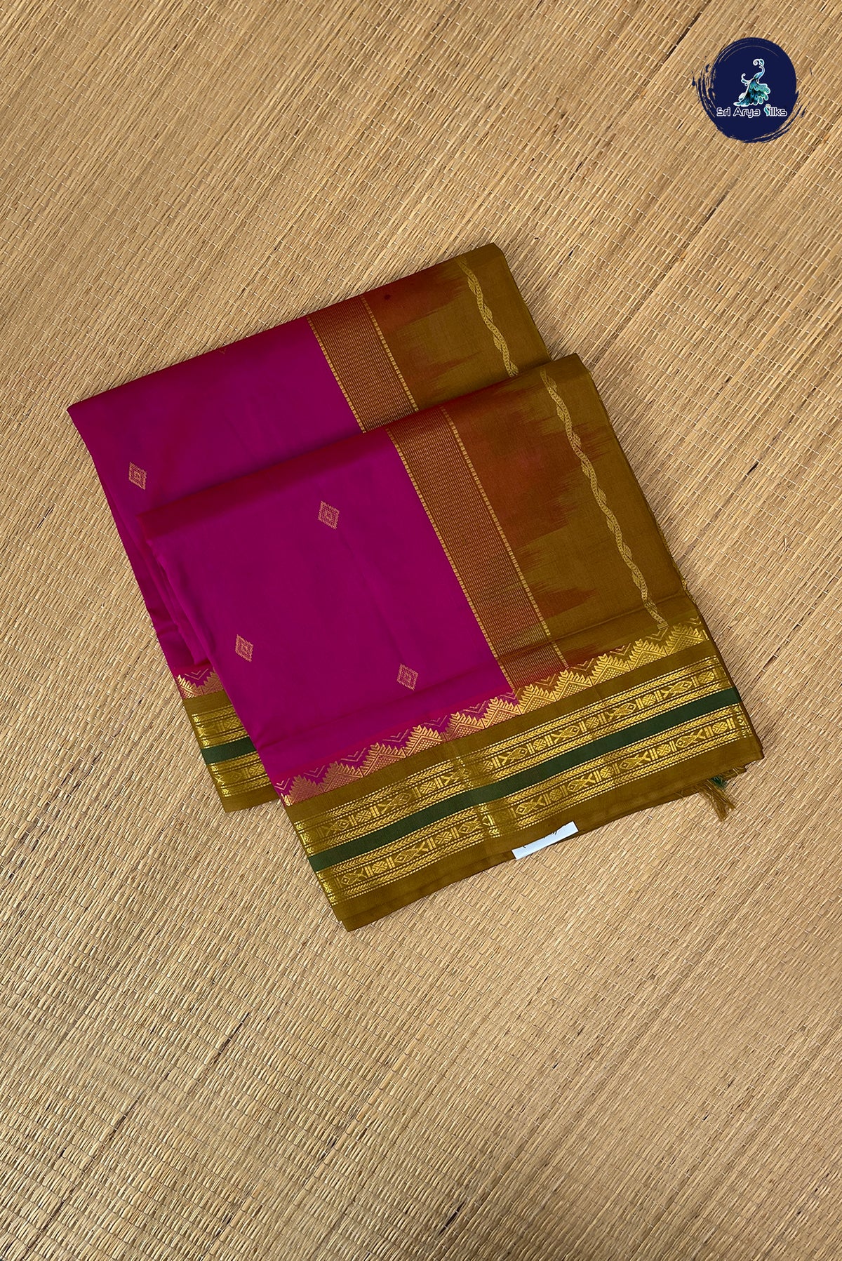 Magenta Pink Korvai Silk Cotton Saree With Zari Buttas Pattern