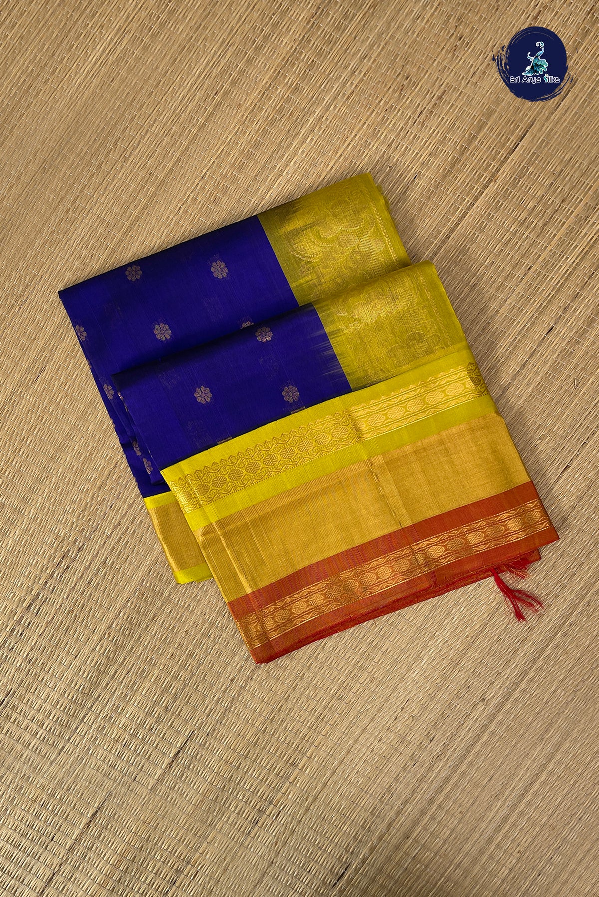 MS Blue Korvai Silk Cotton Saree With Zari Buttas Pattern
