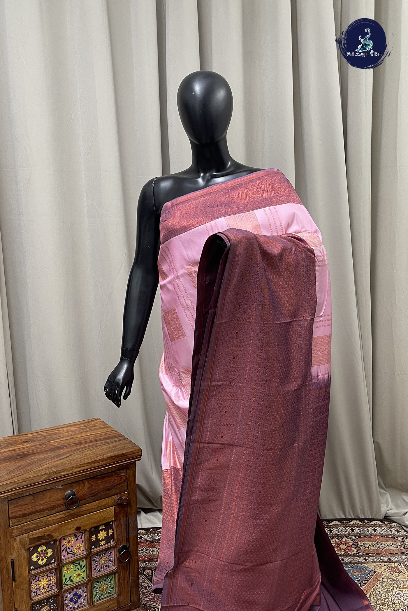 Pastel Shade Semi Silk Saree With Copper Zari Buttas Pattern