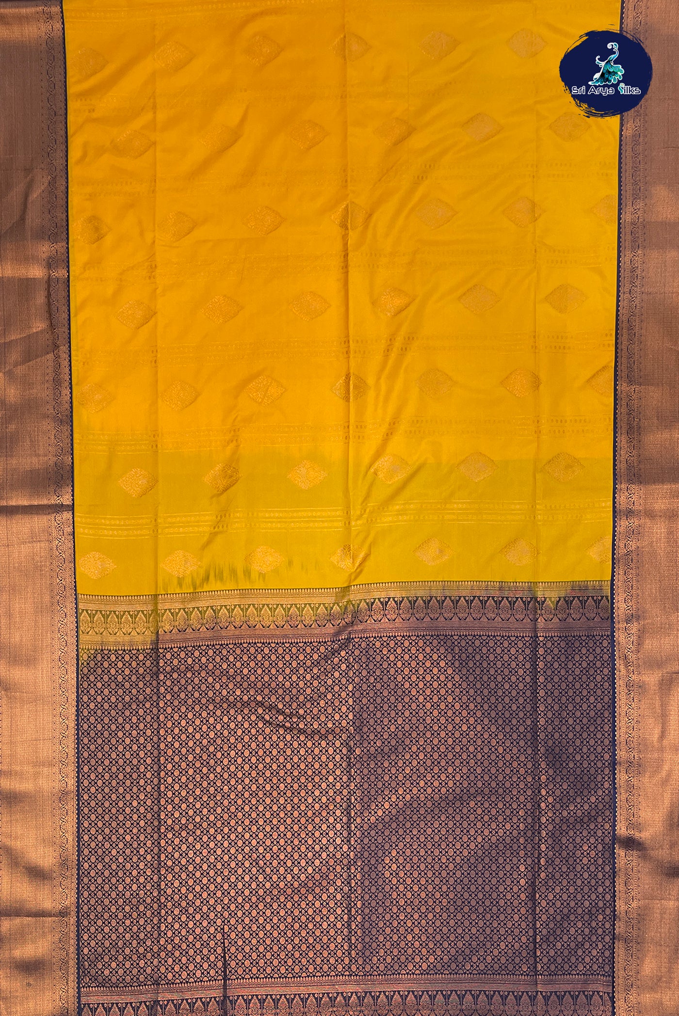 Mustard Yellow Semi Silk Saree With Copper Zari Buttas Pattern