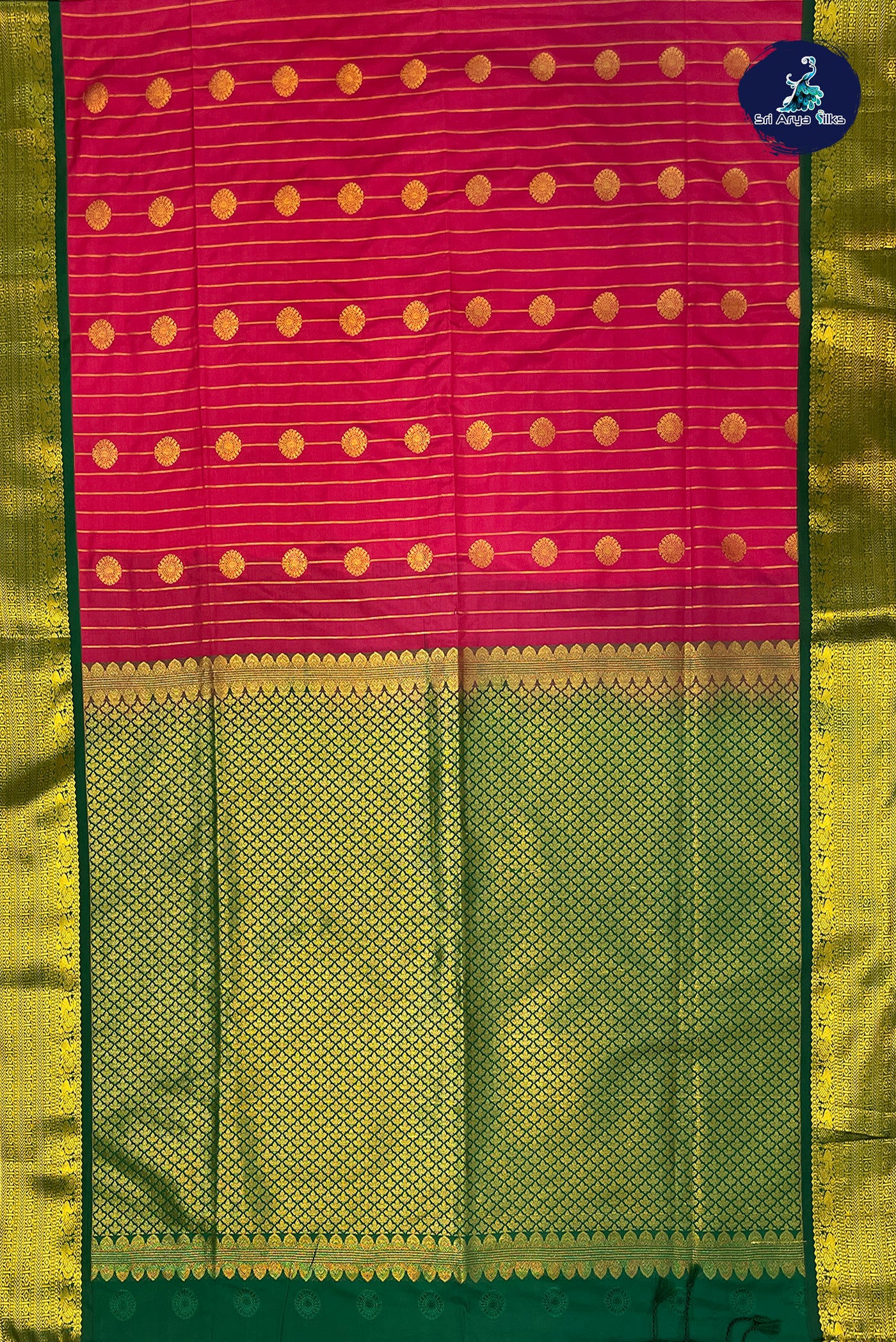 Dark Pink Semi Silk Saree With Stripes Pattern