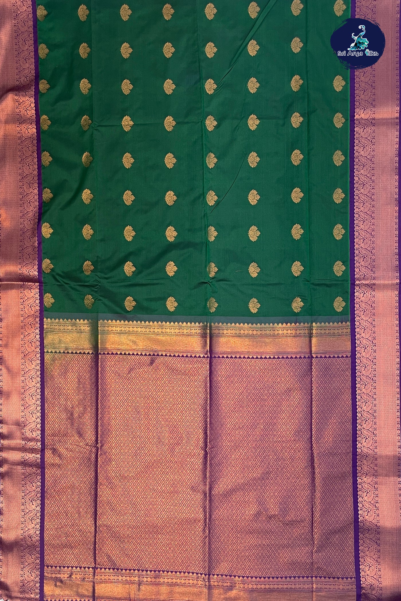 Bottle Green Semi Silk Saree With Zari Buttas Pattern