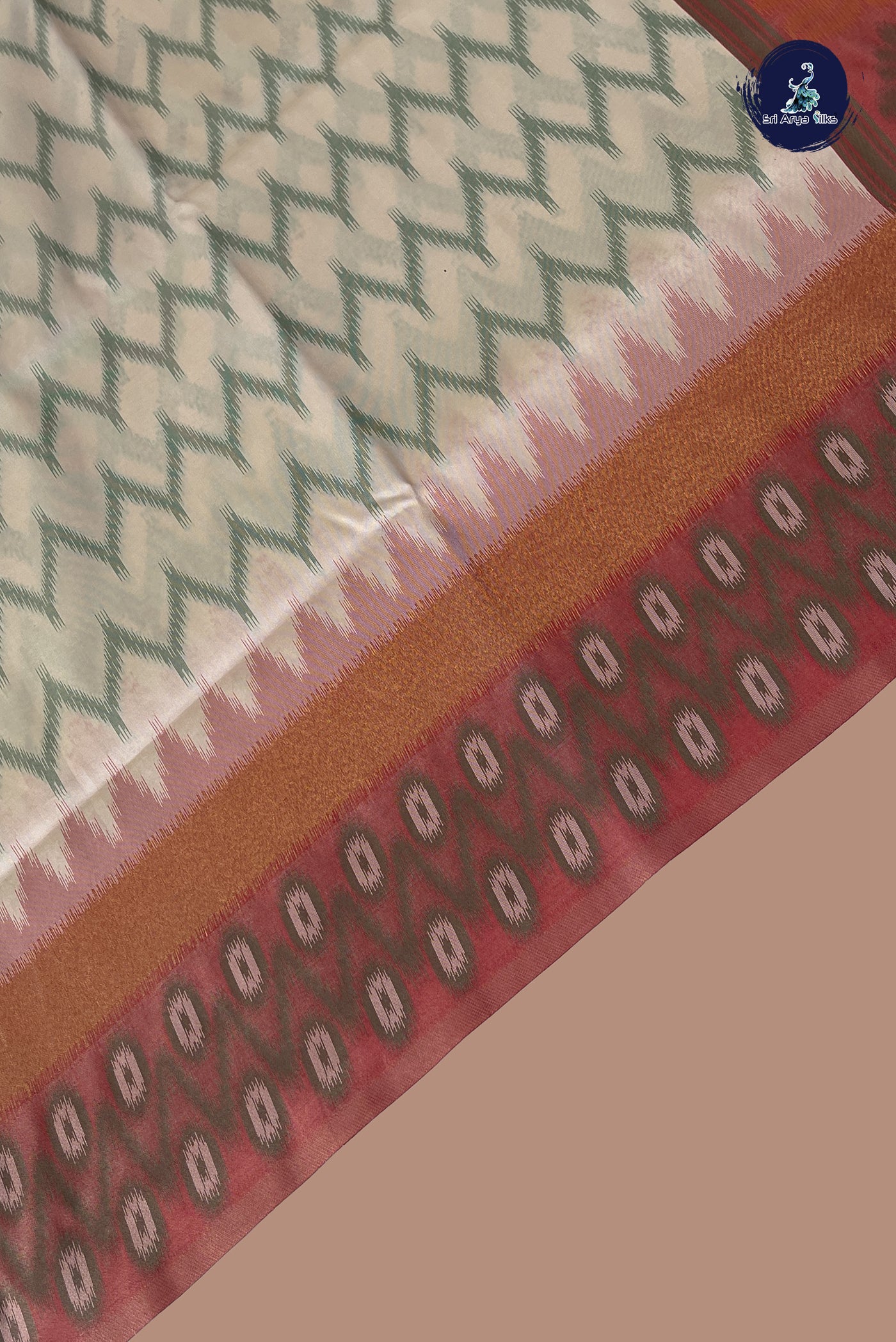 Fawn Pochampally Saree With Ikat Pattern