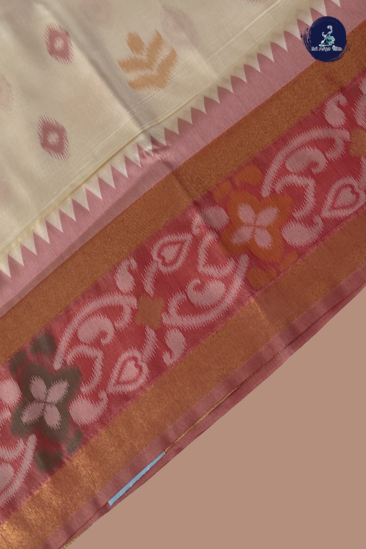 Fawn Pochampally Saree With Ikat Pattern