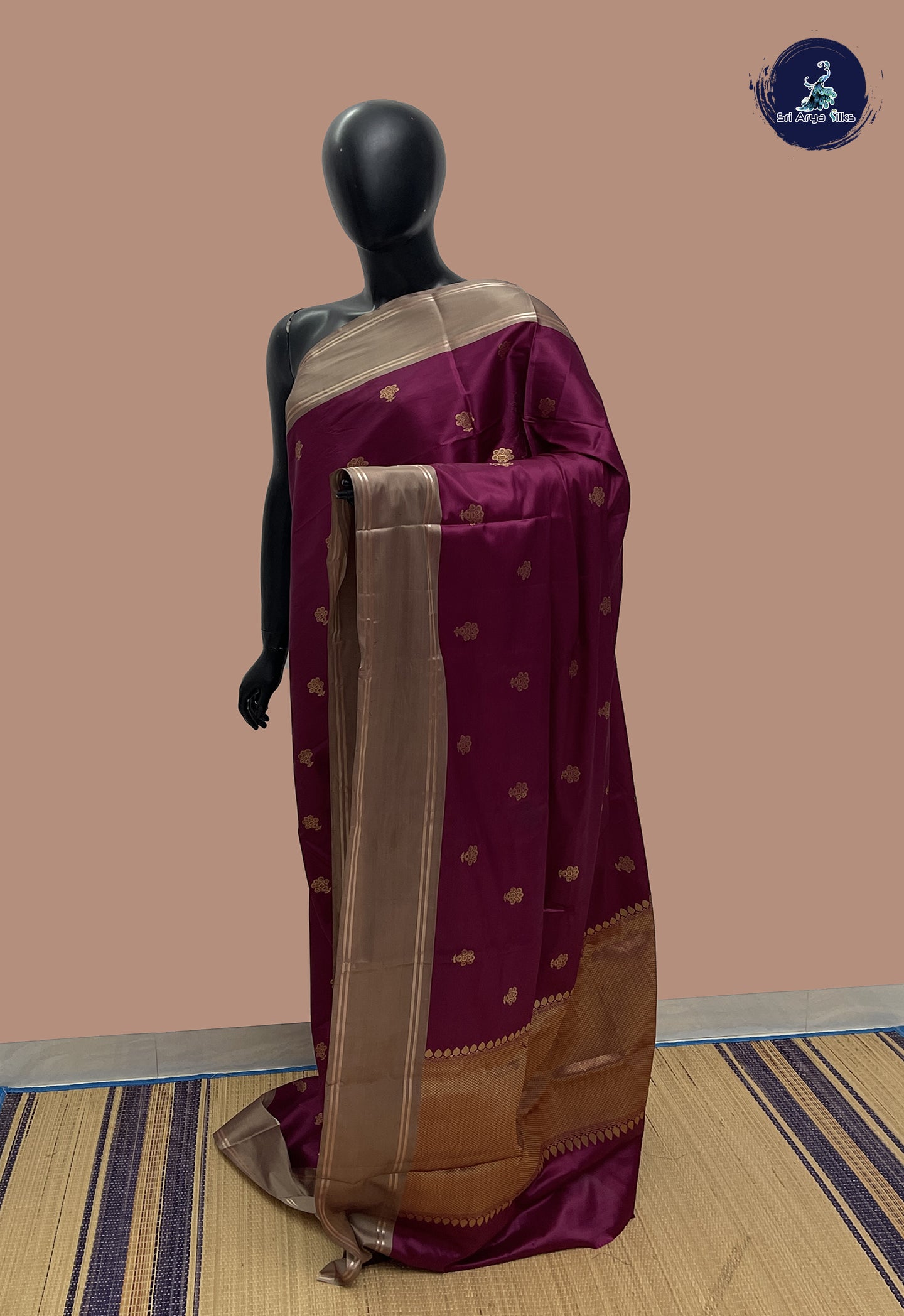 Jamun Semi Silk Saree With Zari Buttas Pattern