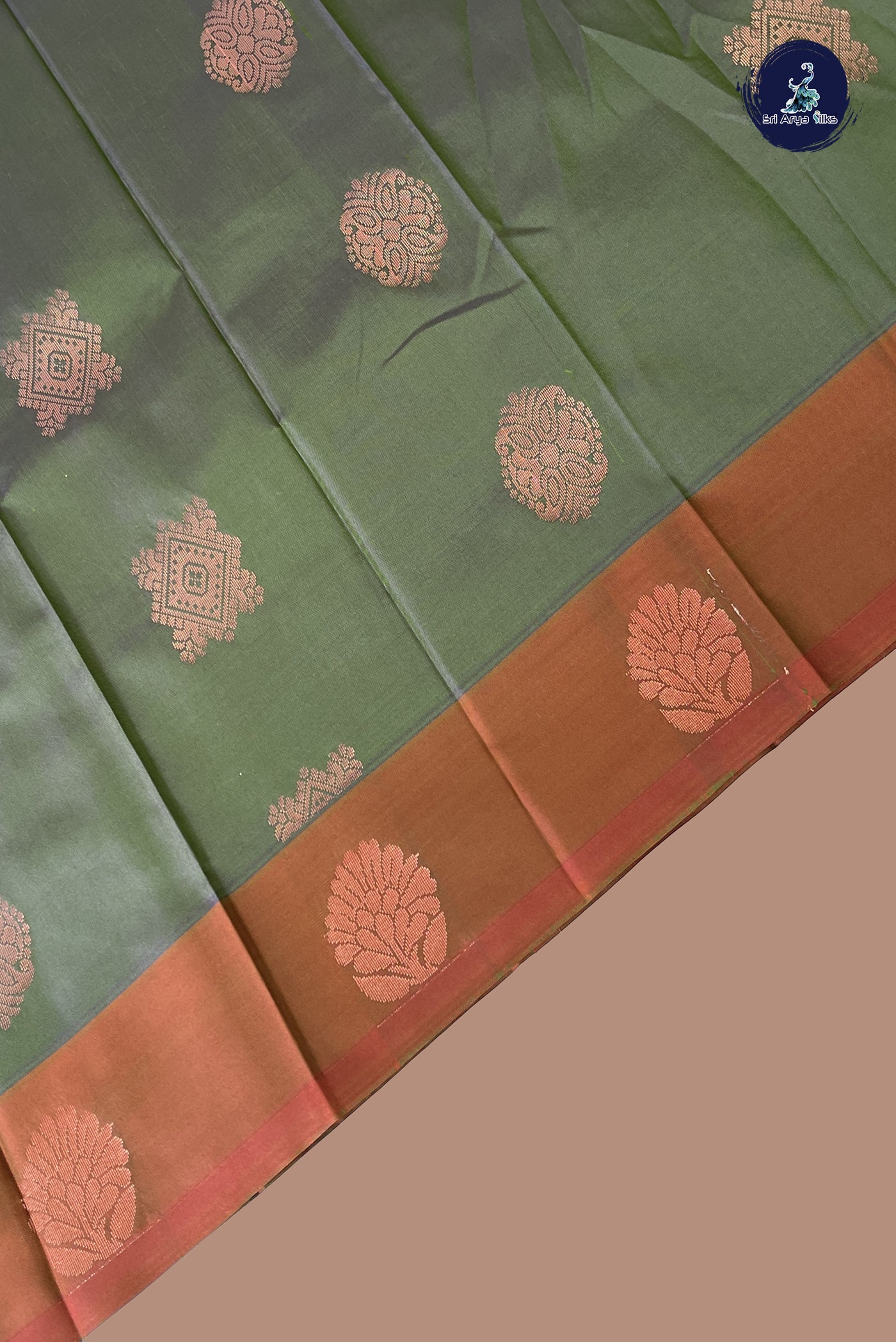 Greenish Grey Semi Soft Silk Saree With Zari Buttas Pattern