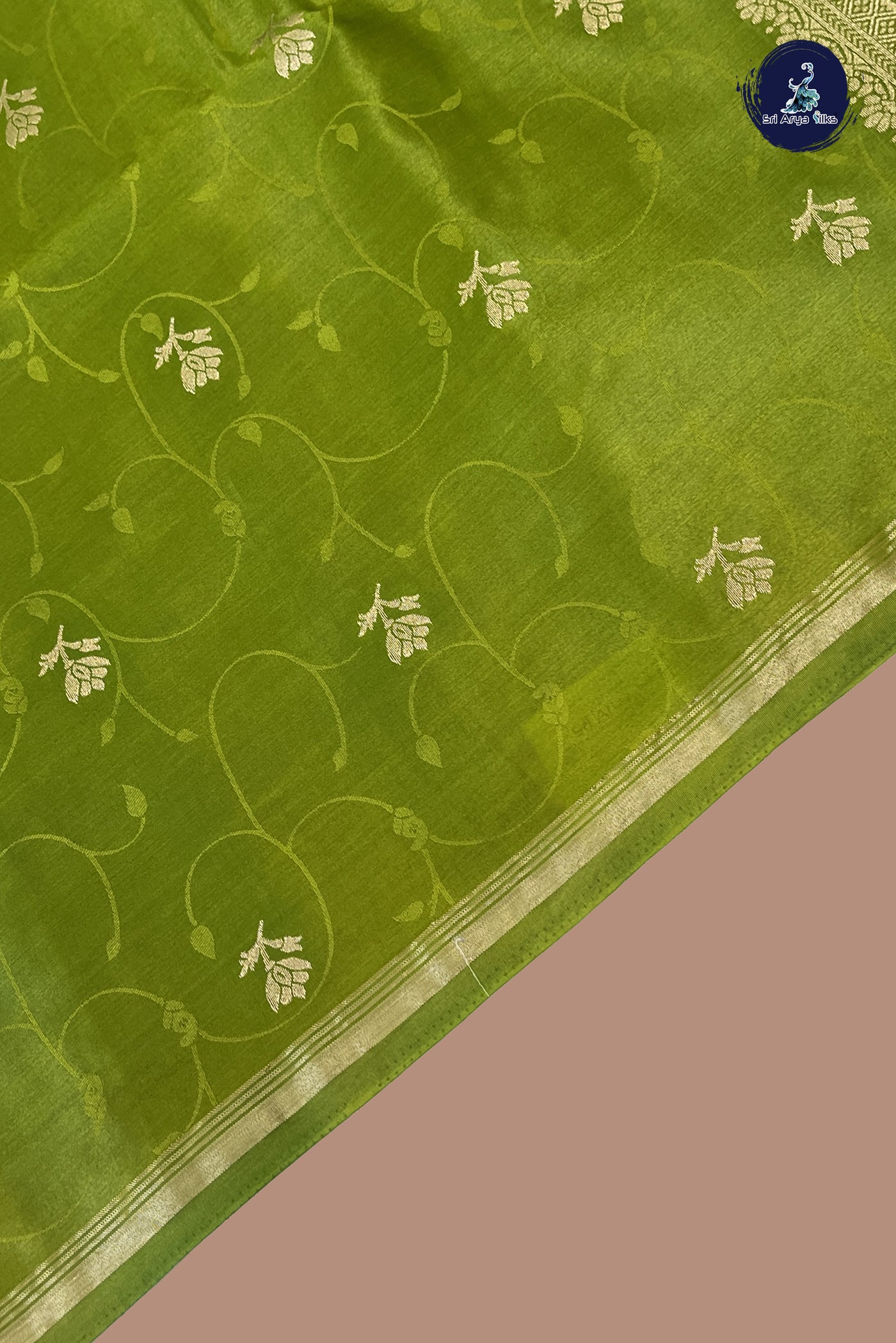 Mehendi Green Semi Silk Saree With Embossed Pattern