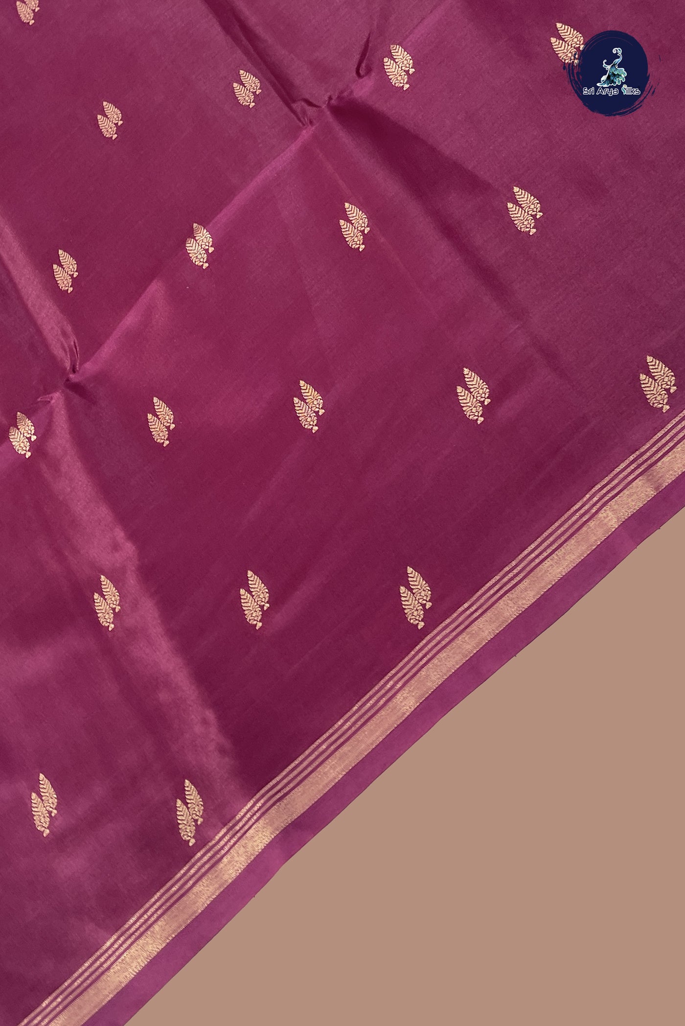 Dark Plum Semi Silk Saree With Zari Buttas Pattern
