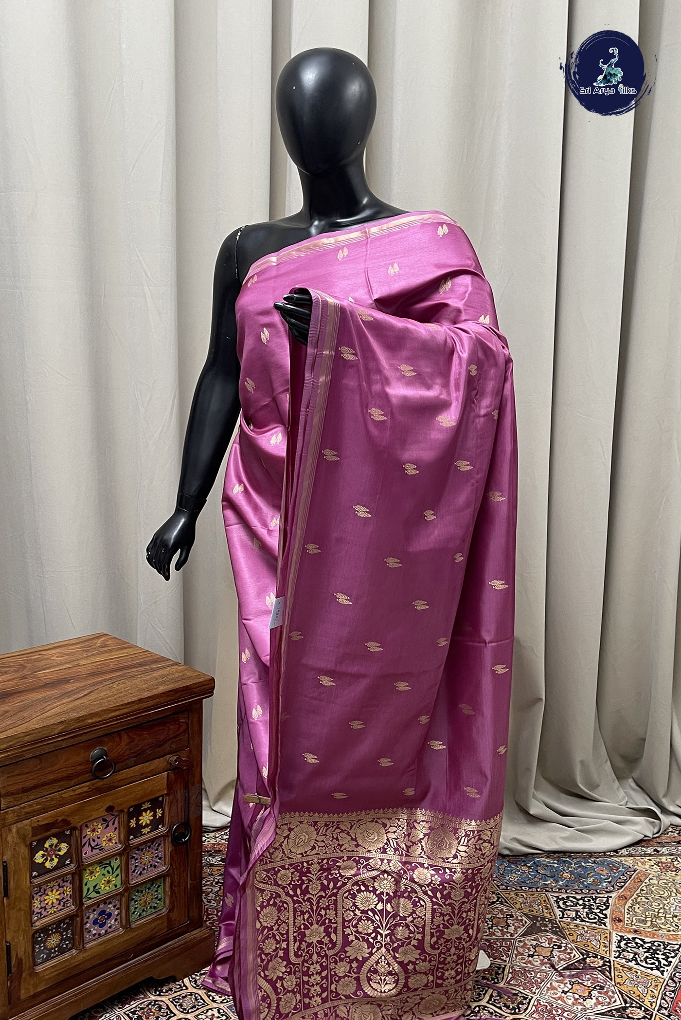Lotus Pink Semi Silk Saree With Zari Buttas Pattern