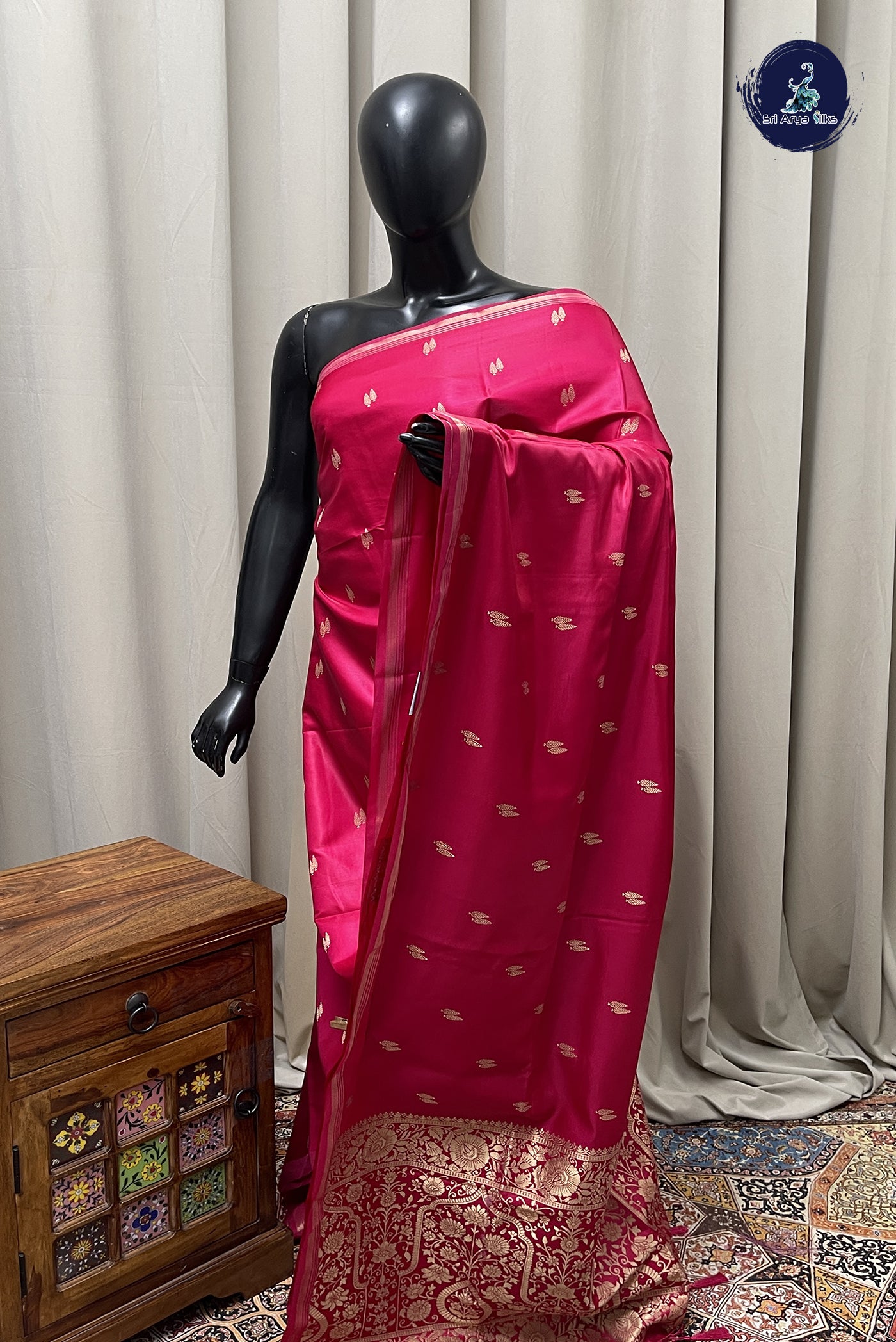 Dark Pink Semi Silk Saree With Zari Buttas Pattern