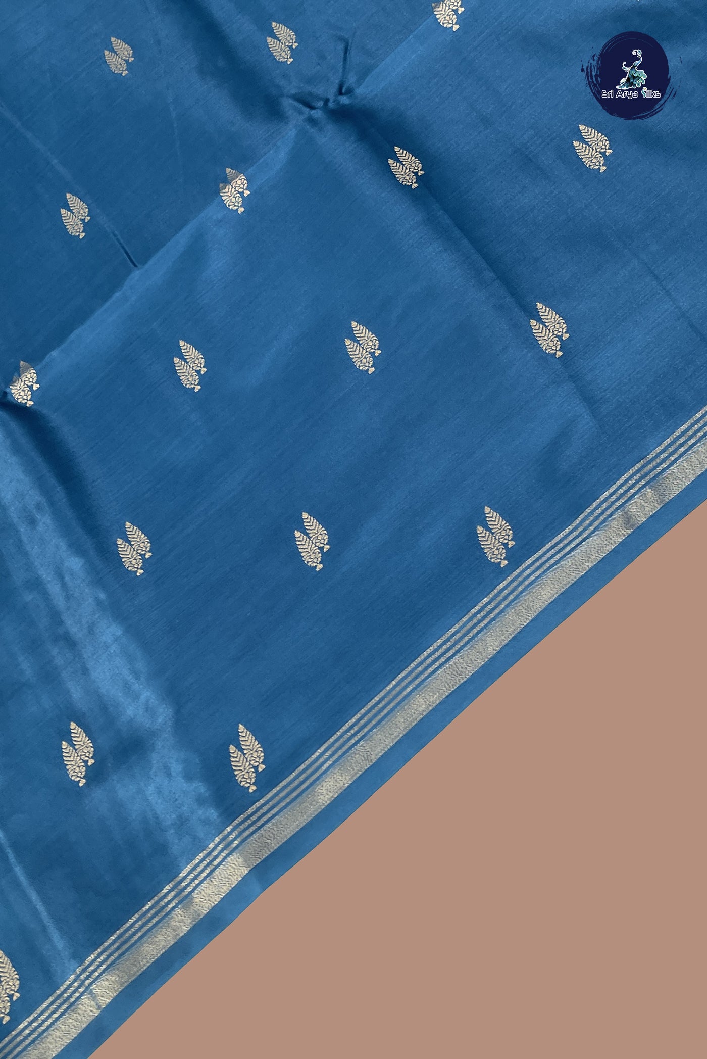 Peacock Blue Semi Silk Saree With Zari Buttas Pattern
