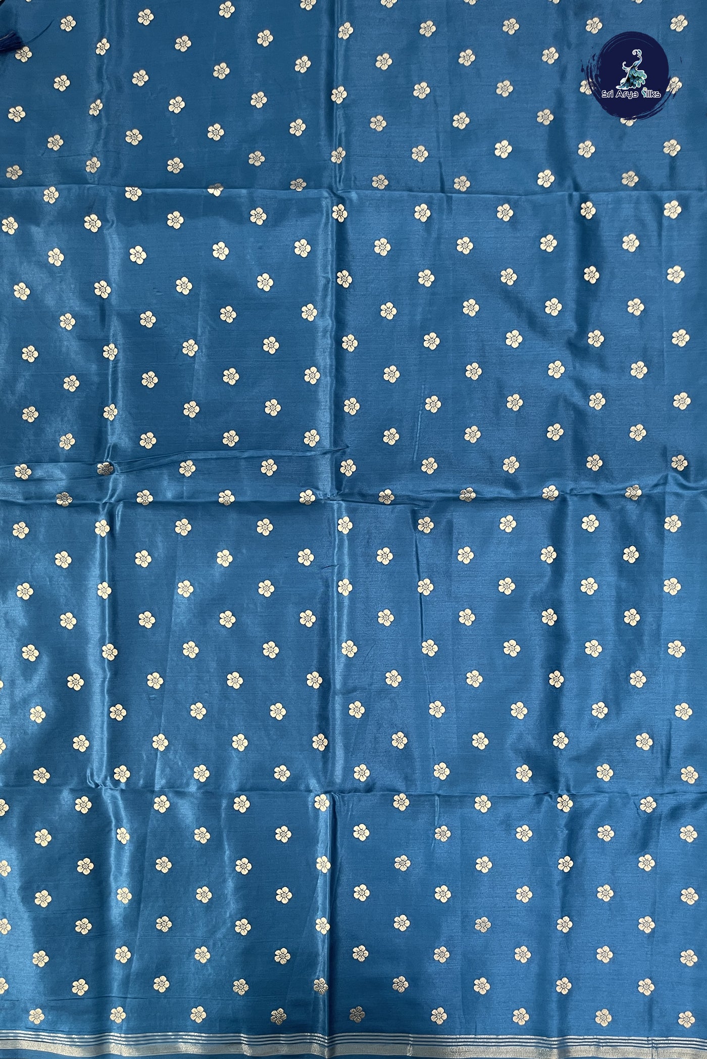 Peacock Blue Semi Silk Saree With Zari Buttas Pattern