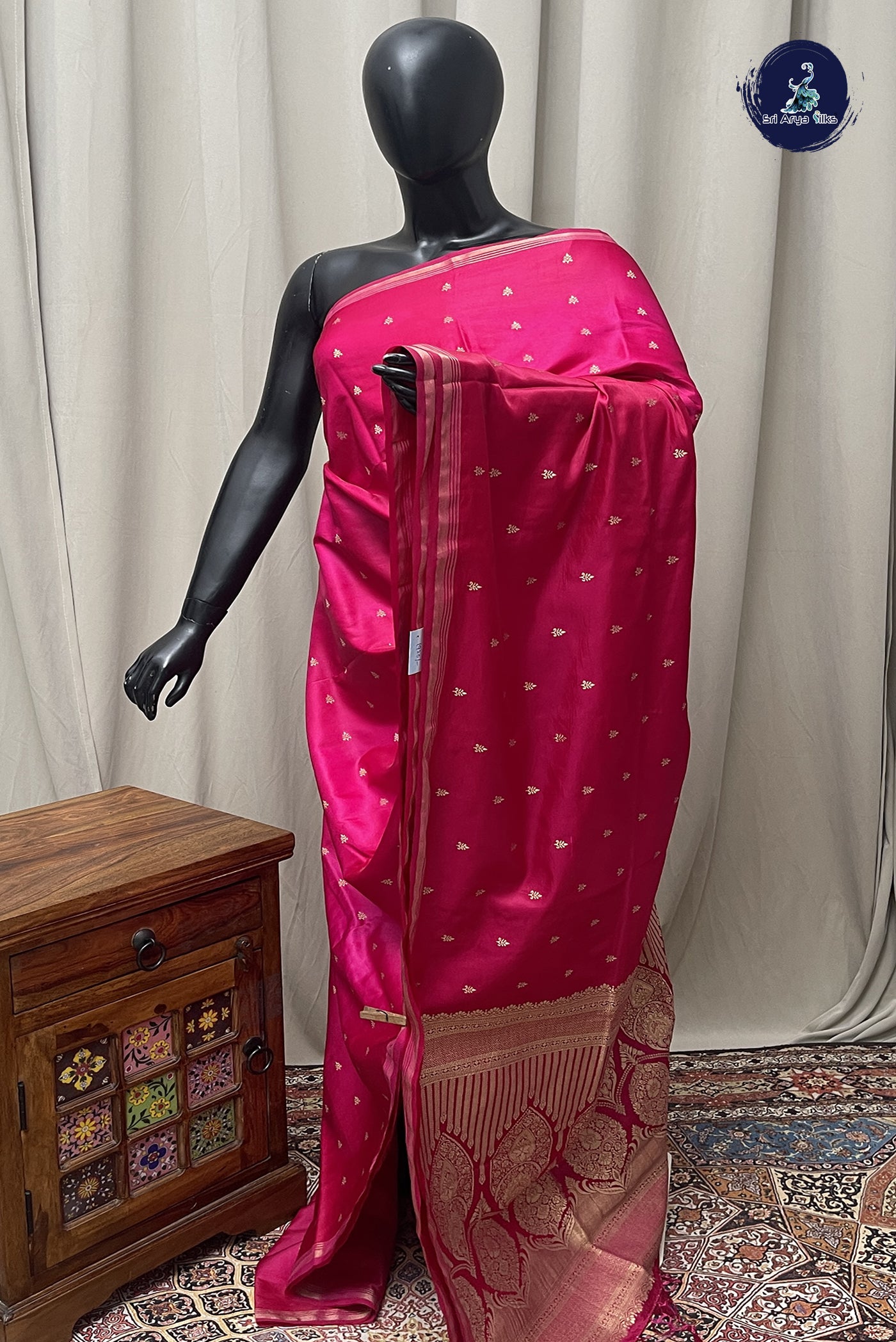 Dark Pink Semi Silk Saree With Zari Buttas Pattern