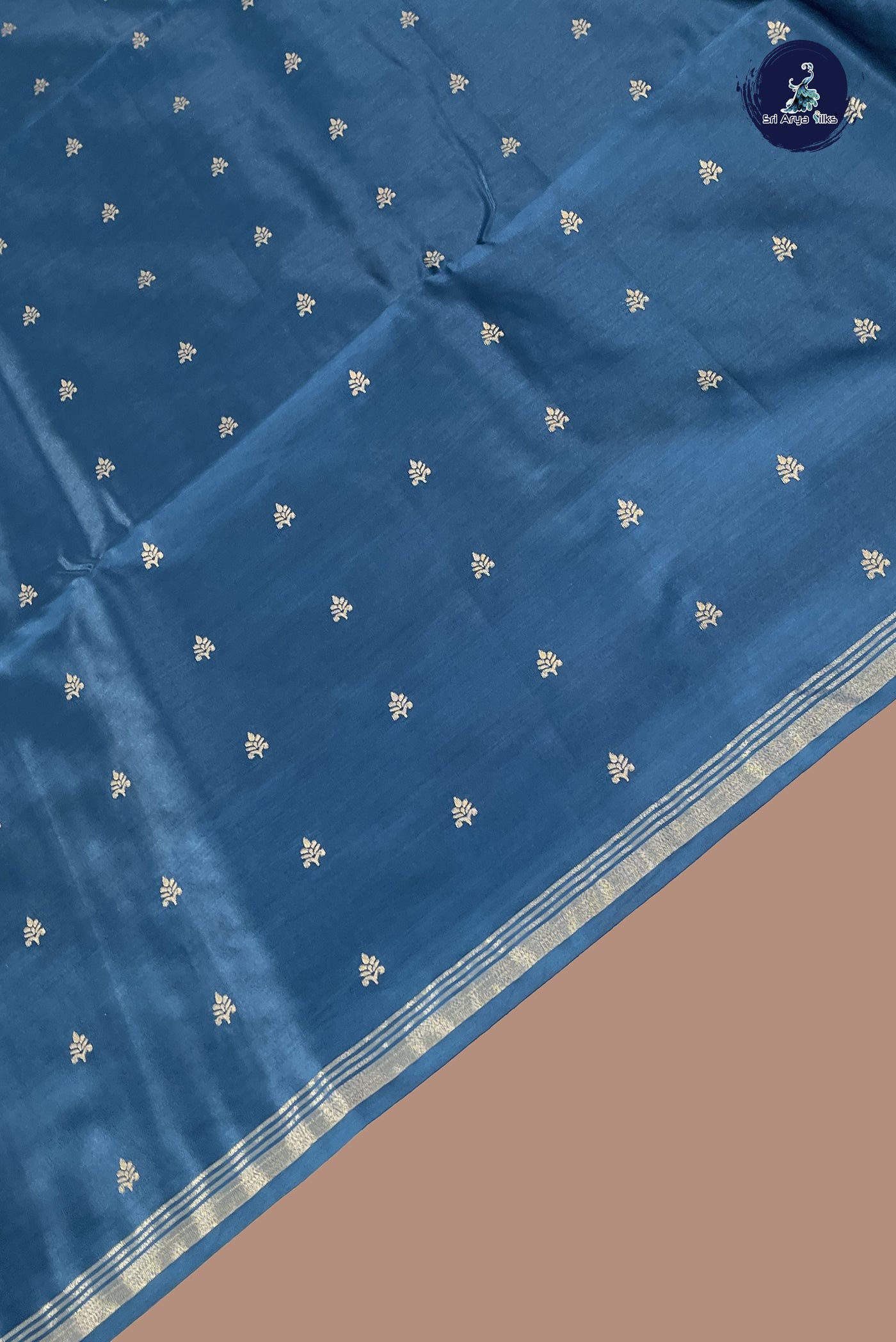 Peacock Blue Semi Silk Saree With Zari Buttas Pattern