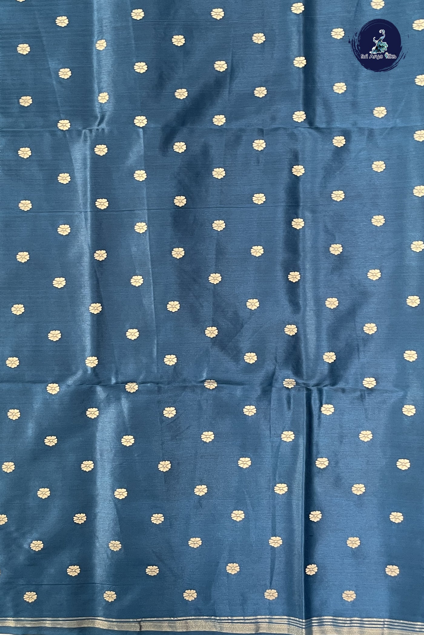 Peacock Blue Semi Silk Saree With Zari Buttas Pattern