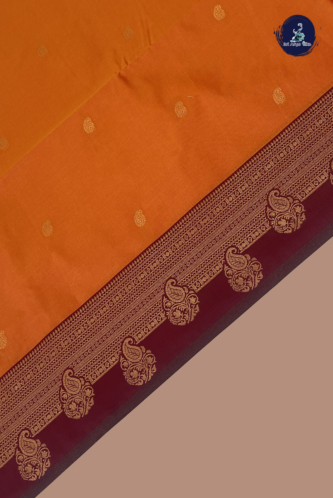 Lite Mustard Orange Semi Silk Saree With Zari Buttas Pattern