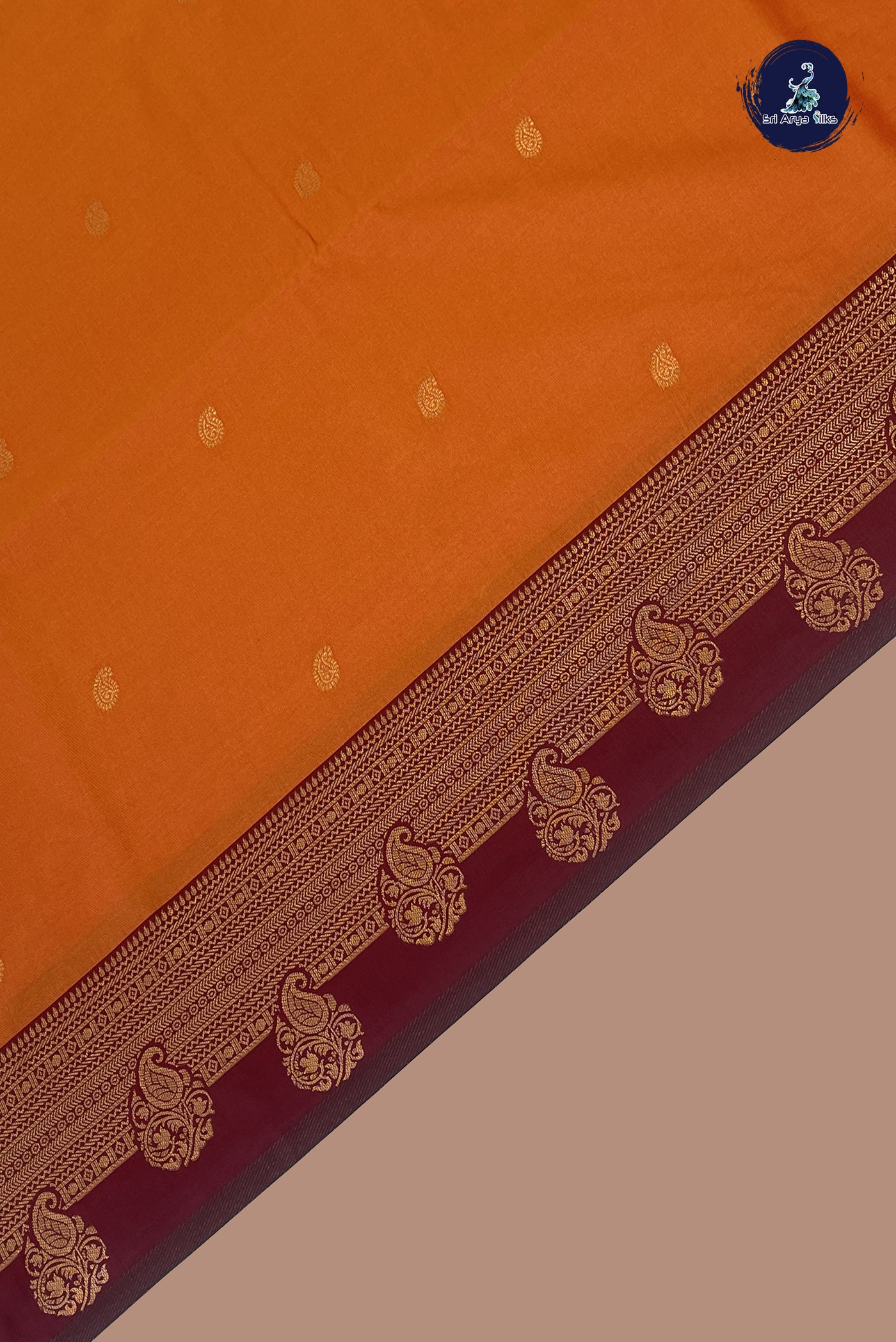 Lite Mustard Orange Semi Silk Saree With Zari Buttas Pattern