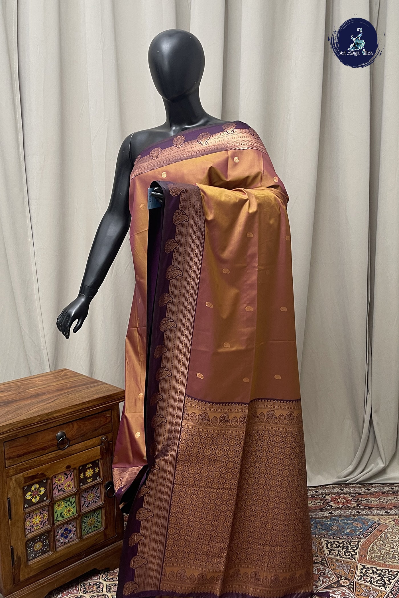 Golden Mustard Semi Silk Saree With Zari Buttas Pattern