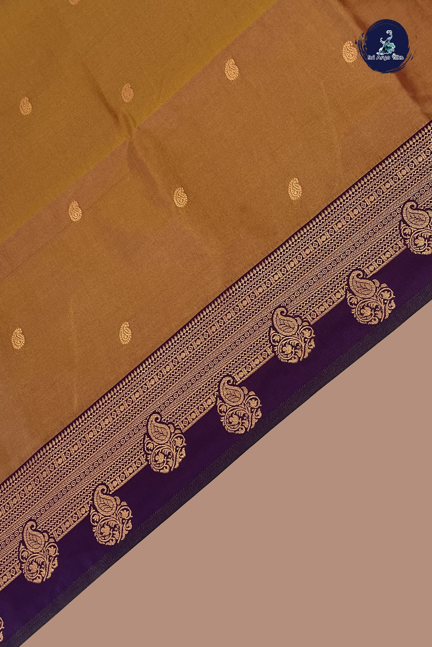 Golden Mustard Semi Silk Saree With Zari Buttas Pattern