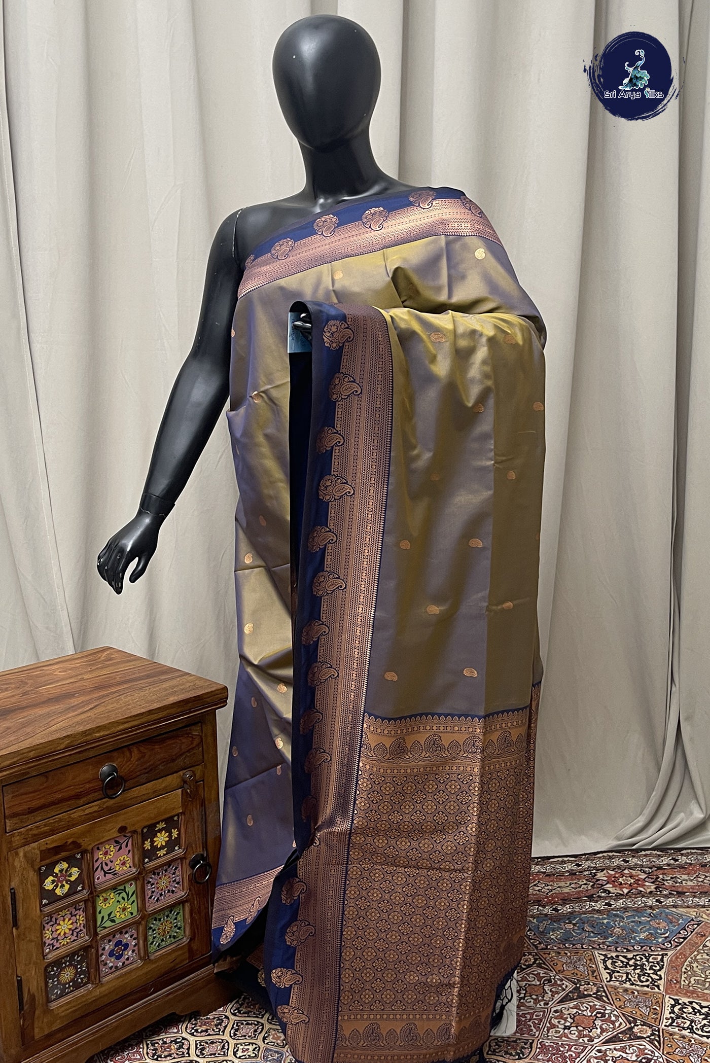 Khaki Semi Silk Saree With Zari Buttas Pattern