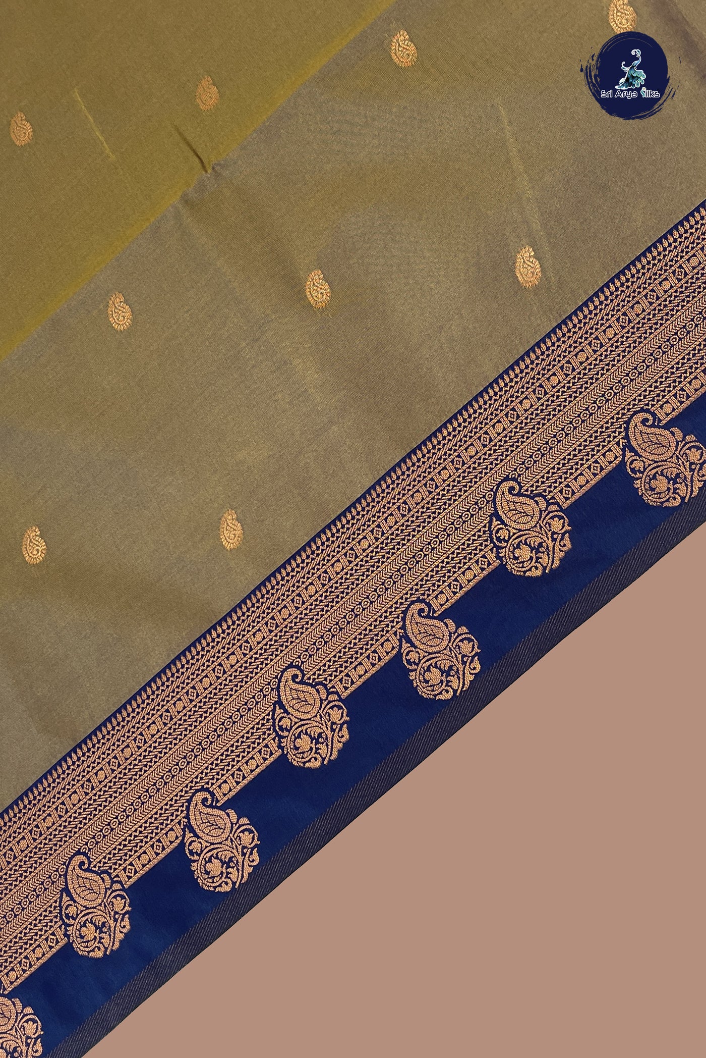 Khaki Semi Silk Saree With Zari Buttas Pattern
