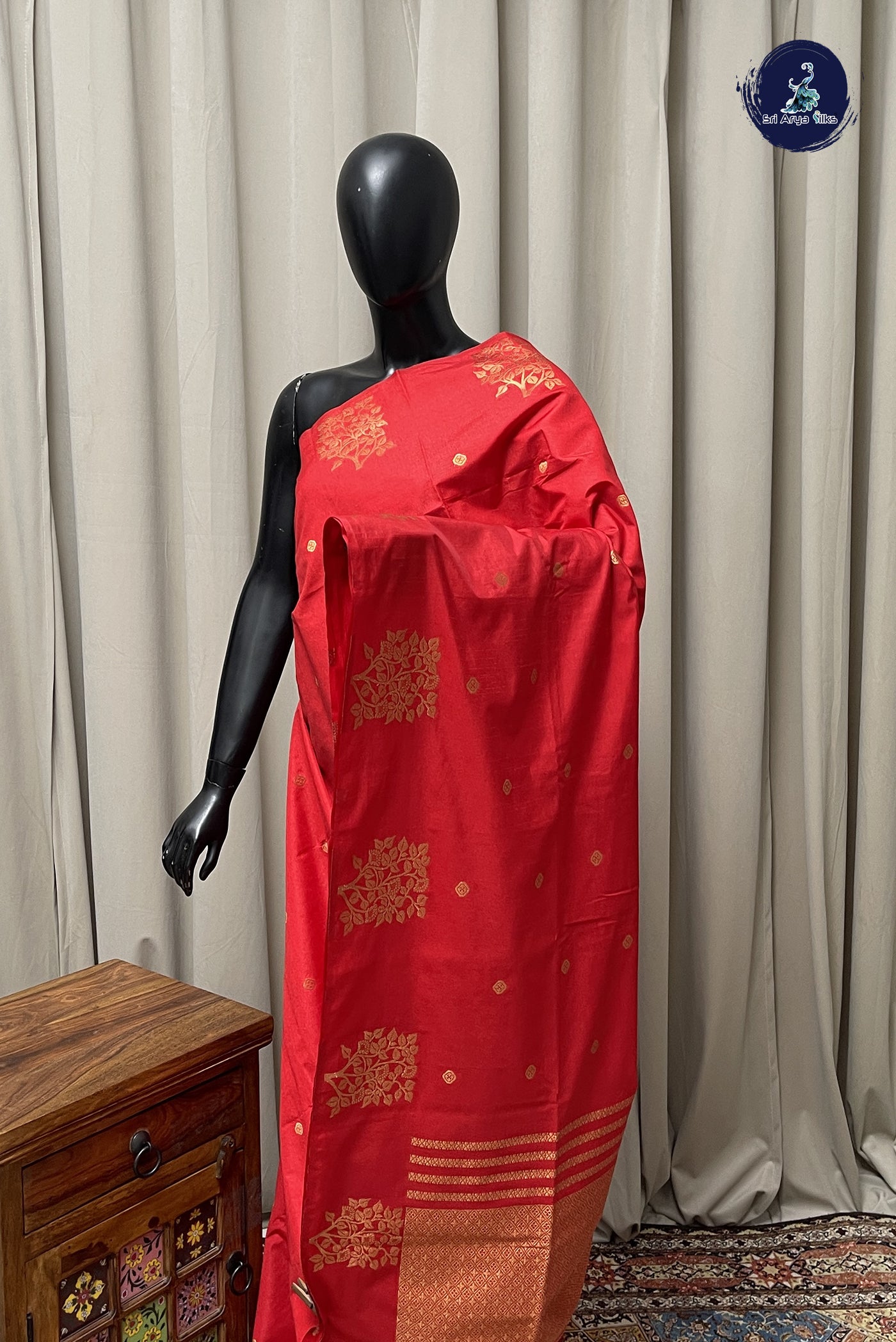 Red Semi Silk Saree With Buttas Pattern