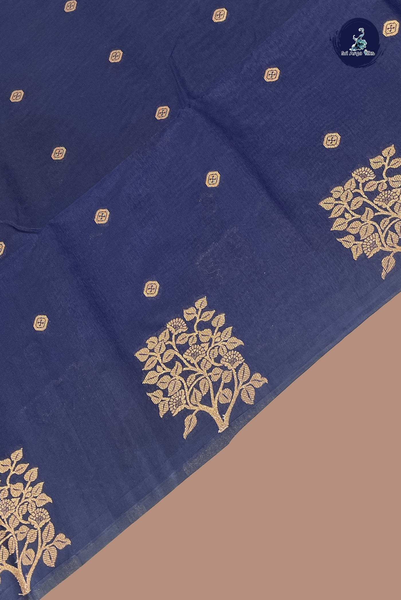 Dark Blue Semi Silk Saree With Buttas Pattern