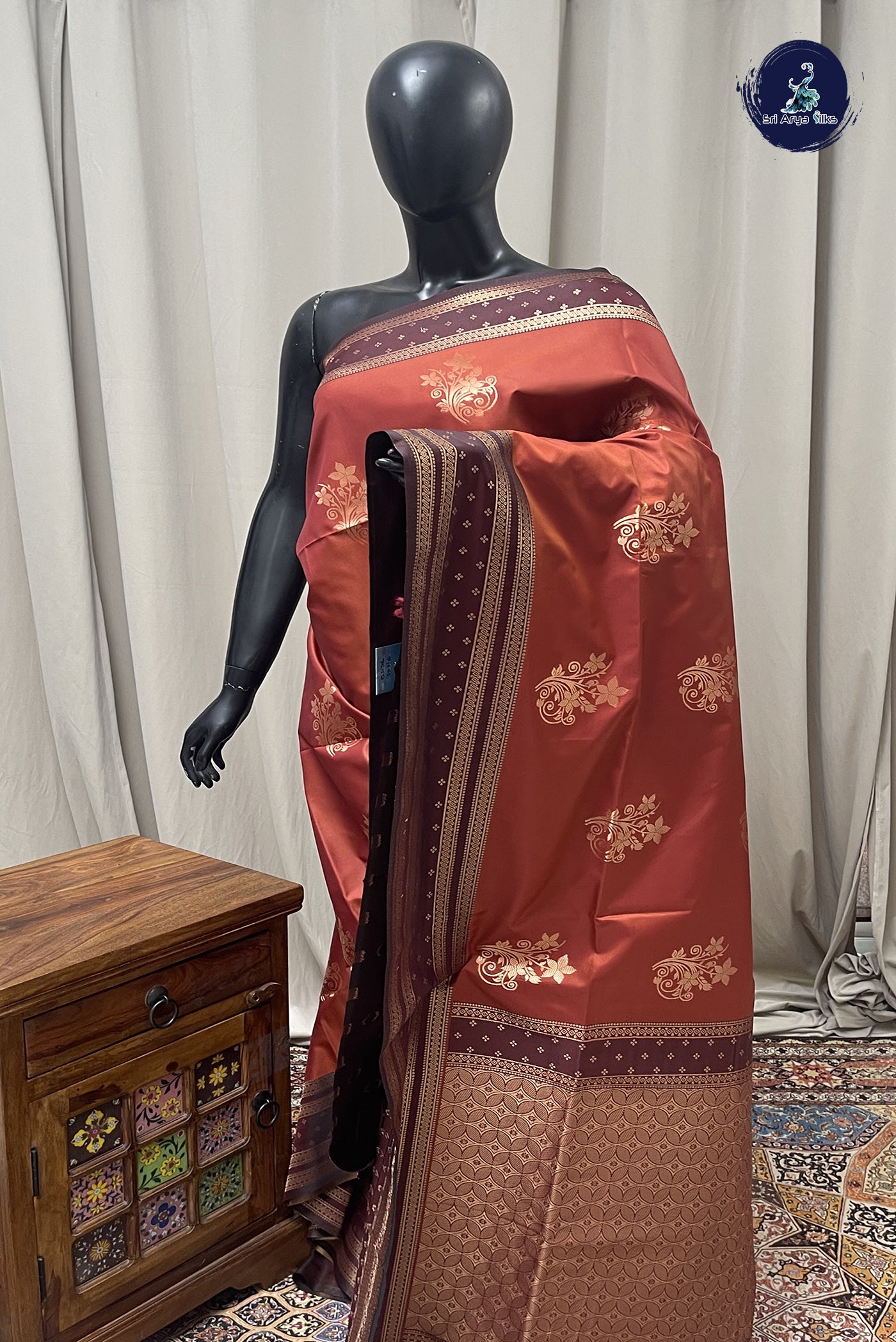 Rust Semi Silk Saree With Zari Buttas Pattern
