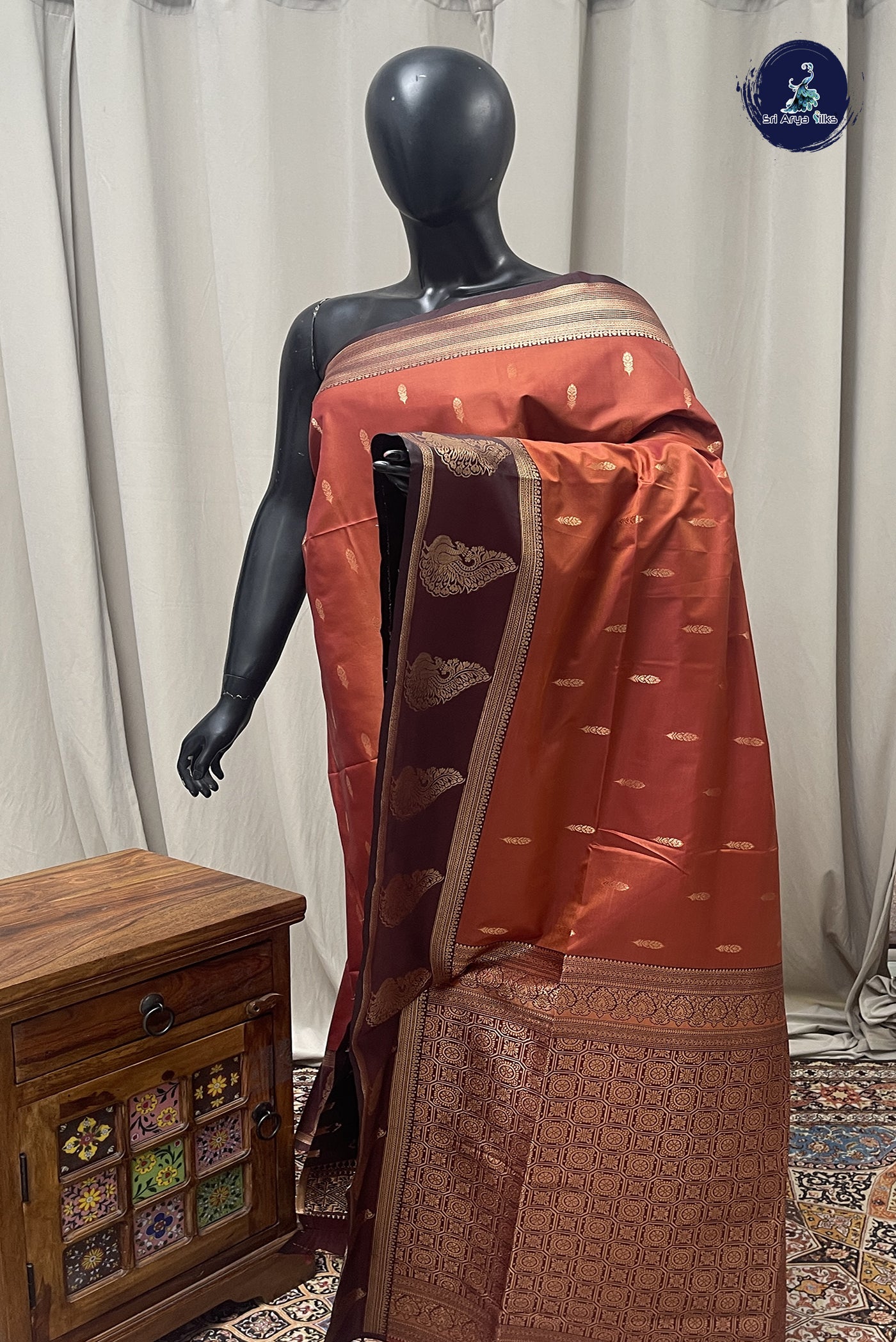 Rust Semi Silk Saree With Zari Buttas Pattern