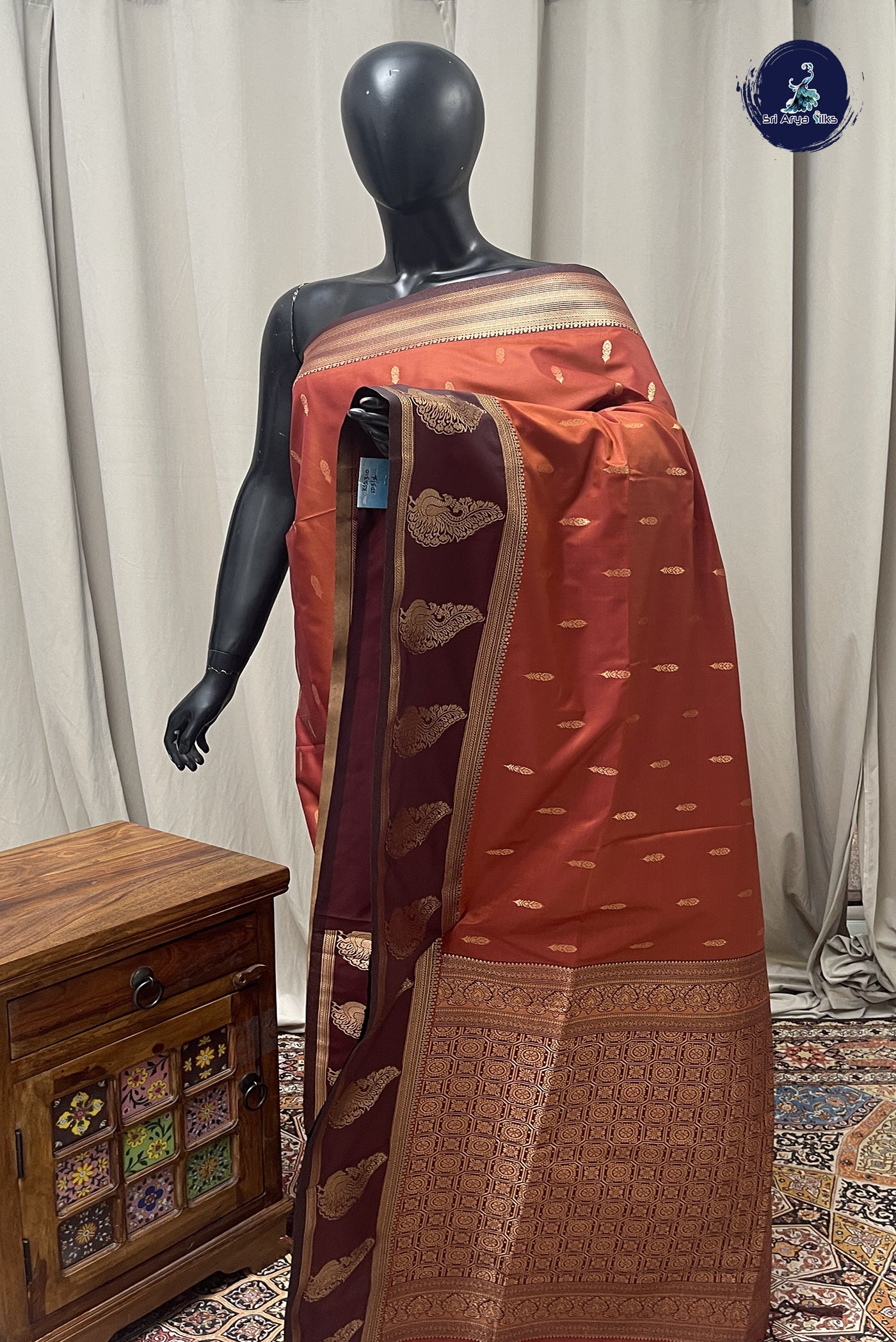 Rust Semi Silk Saree With Zari Buttas Pattern