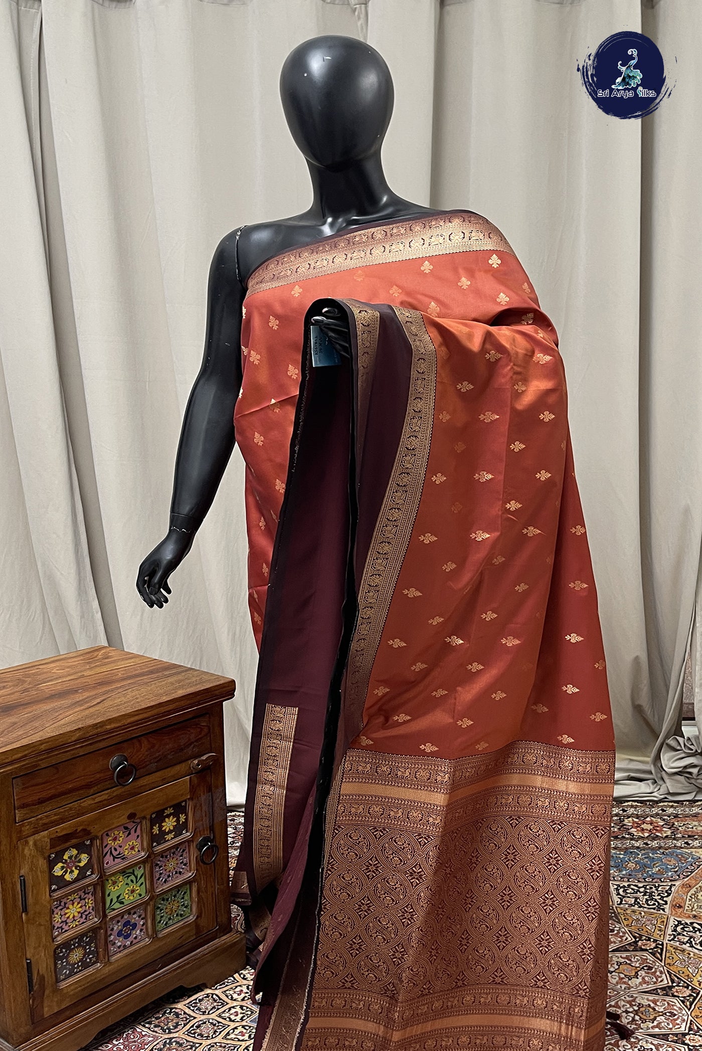 Rust Semi Silk Saree With Zari Buttas Pattern