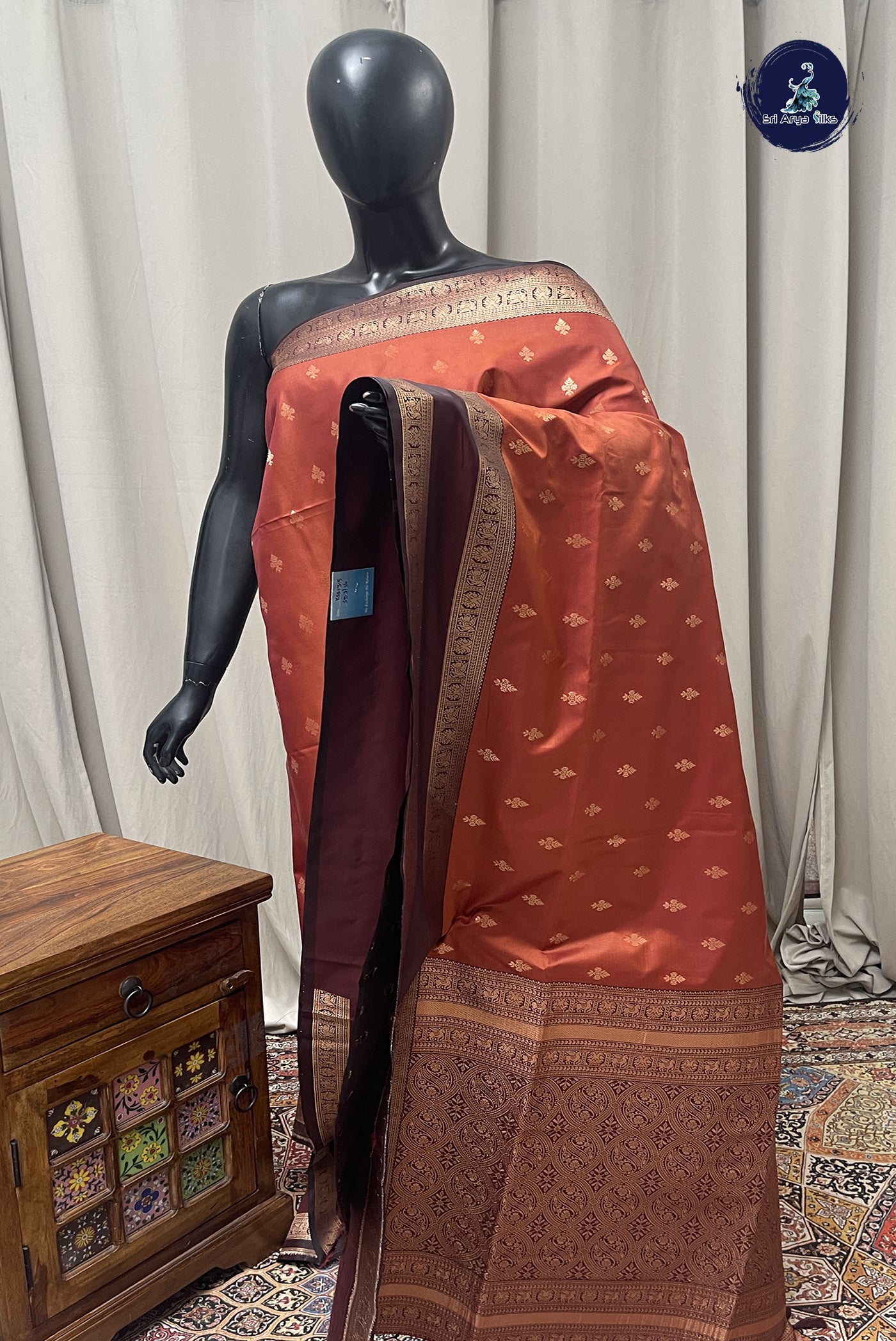 Rust Semi Silk Saree With Zari Buttas Pattern