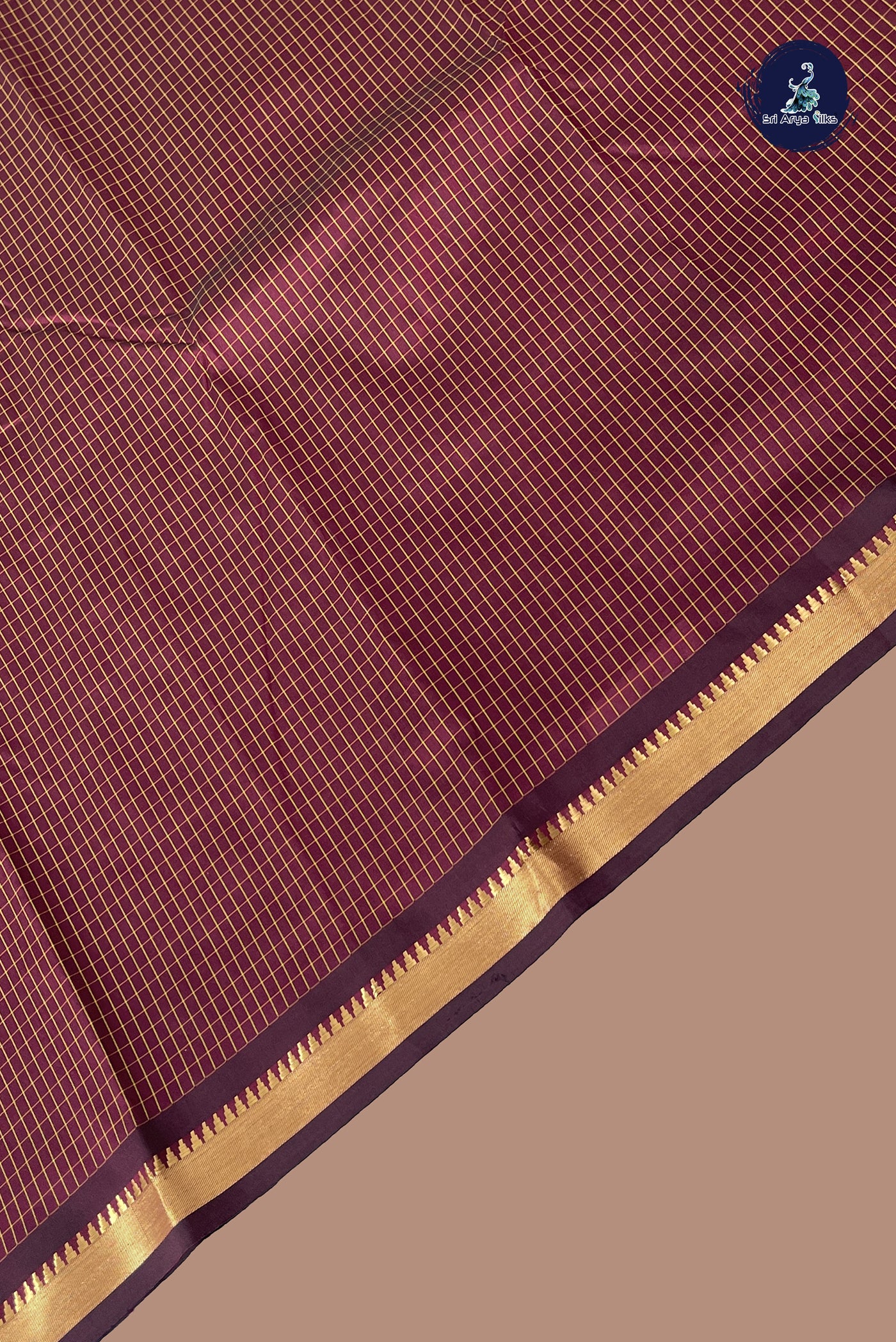 Coffee Brown Semi Silk Saree With Checked Pattern