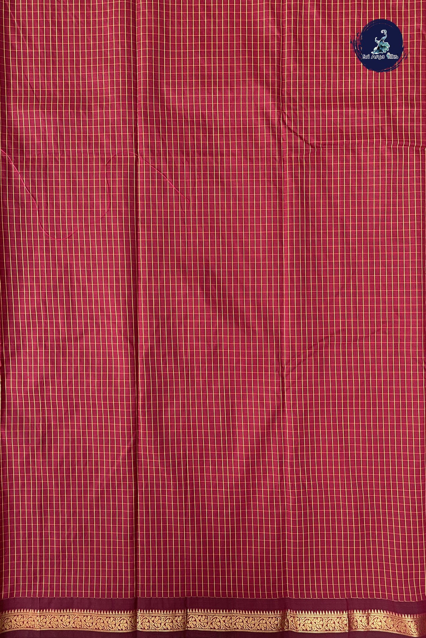 Maroon Semi Silk Saree With Checked Pattern