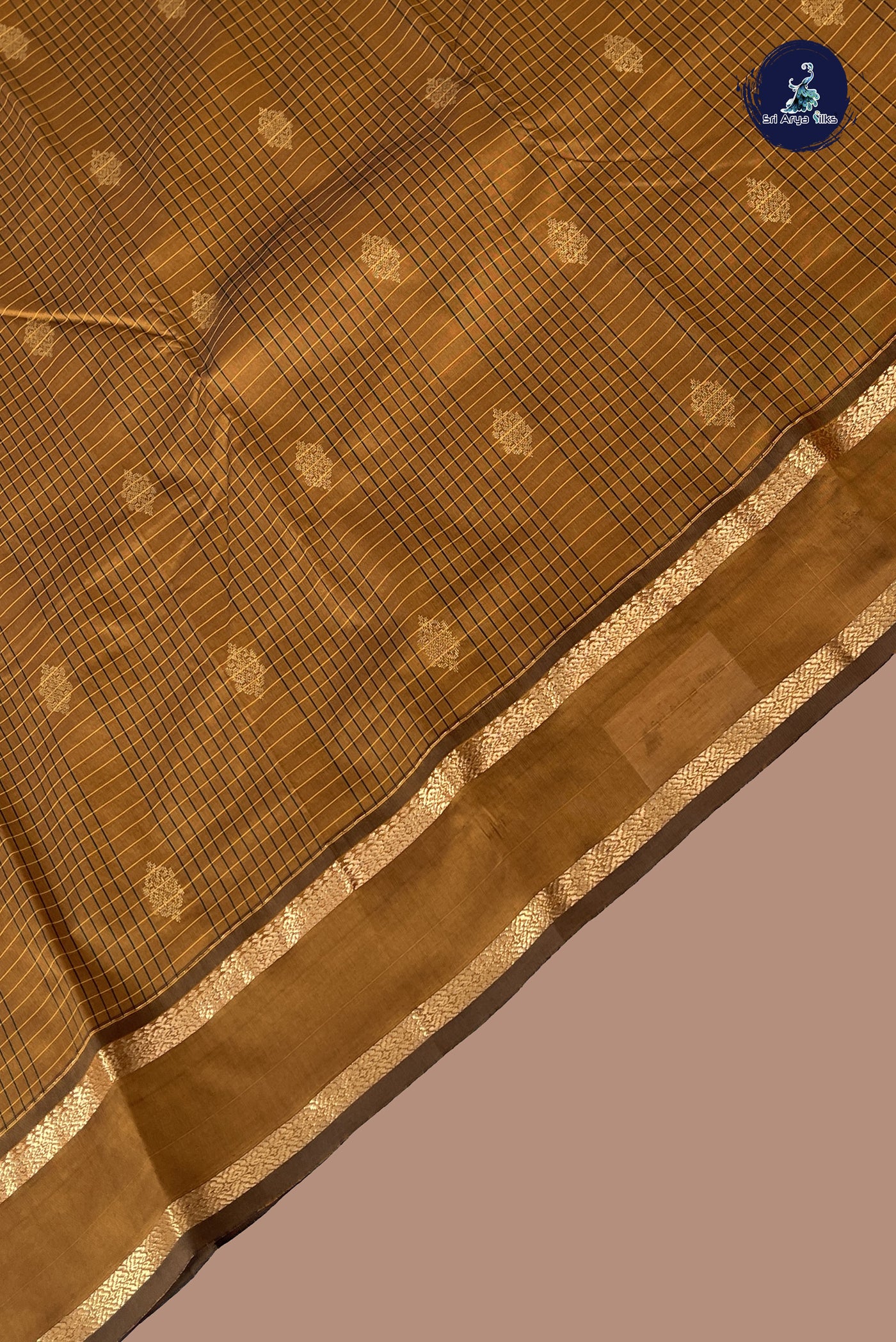 Mustard Semi Silk Saree With Checked Pattern